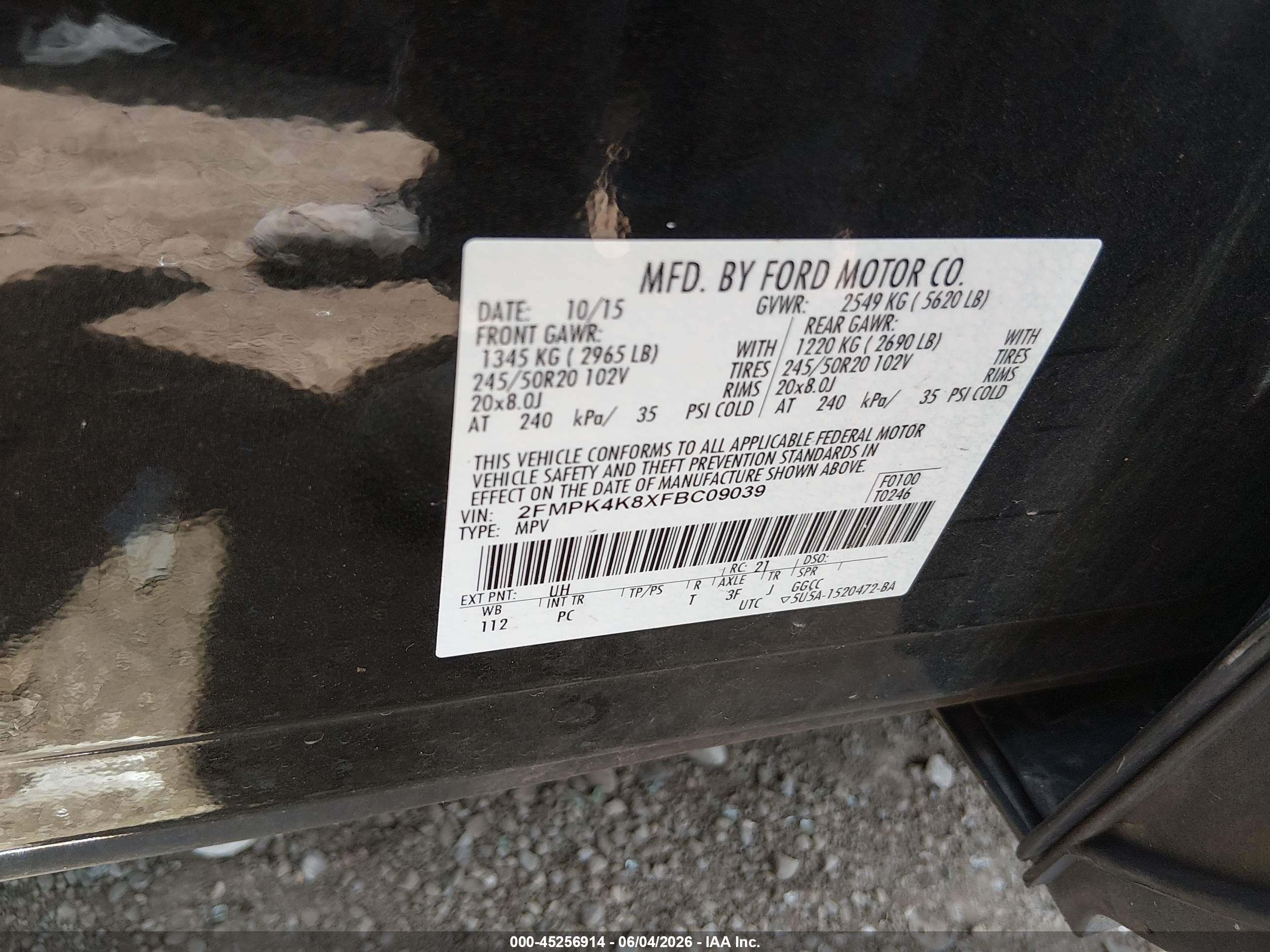 2015 Ford Edge Titanium Black vin: 2FMPK4K8XFBC09039