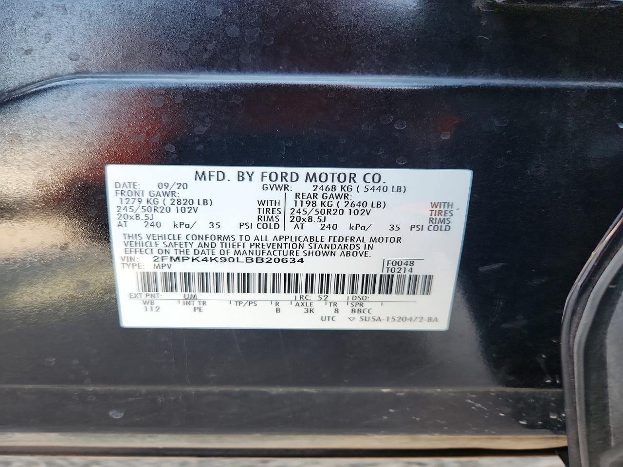 2020 Ford Edge Titanium Black vin: 2FMPK4K90LBB20634