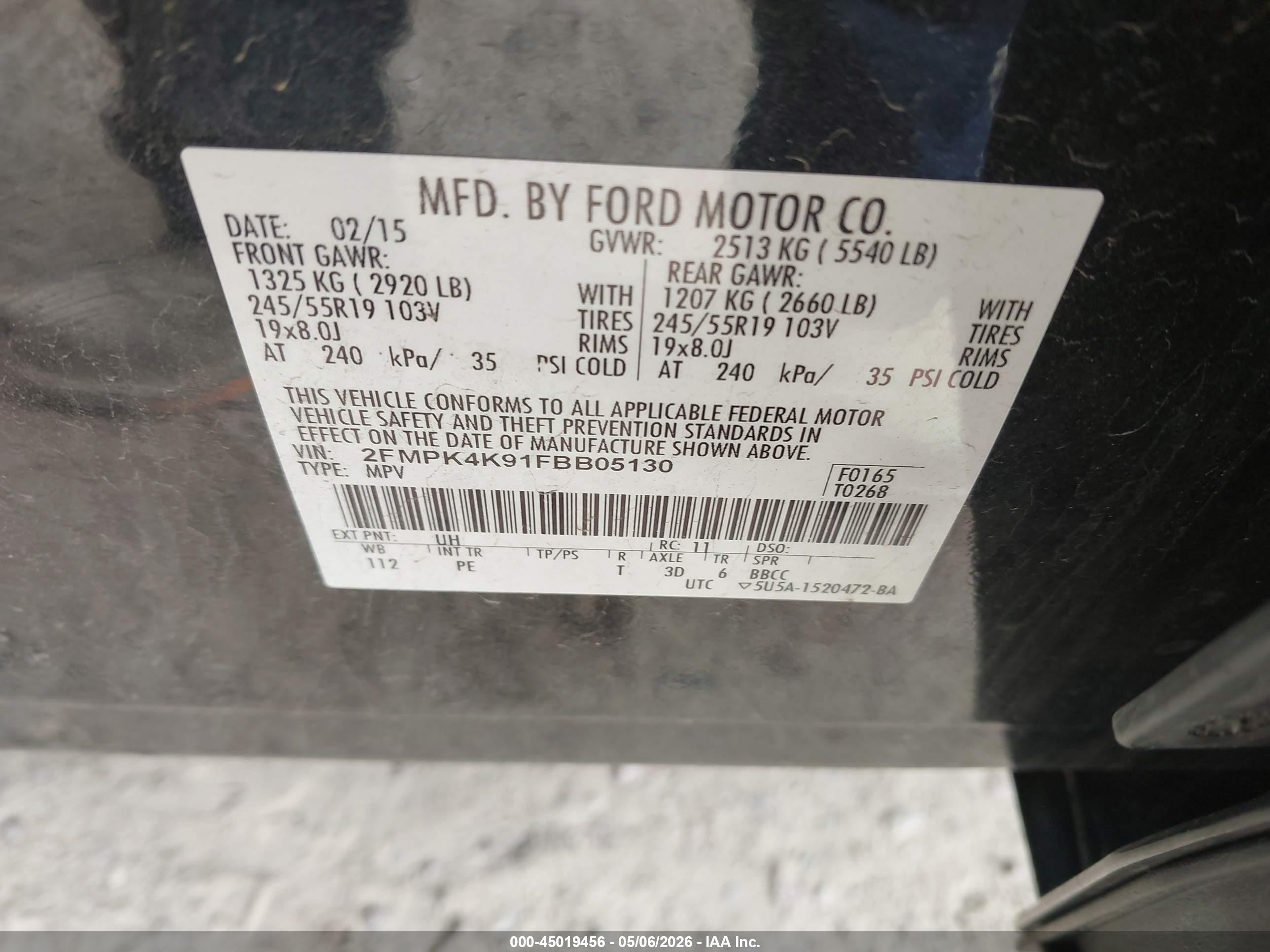 2015 Ford Edge Titanium Black vin: 2FMPK4K91FBB05130