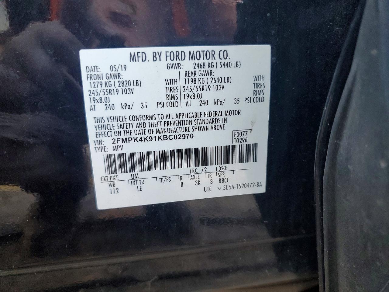 2019 Ford Edge Titanium Black vin: 2FMPK4K91KBC02970