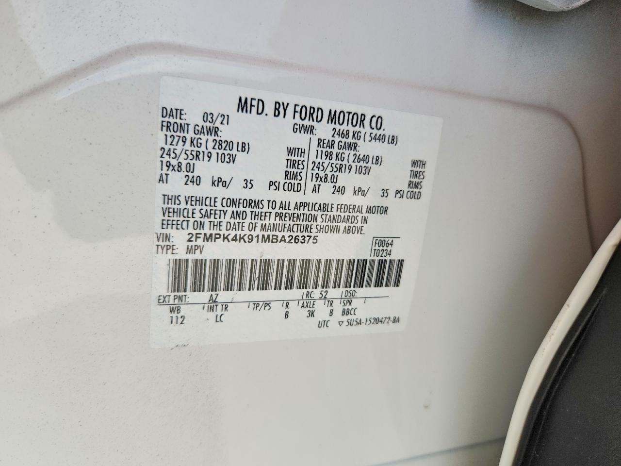2021 Ford Edge Titanium White vin: 2FMPK4K91MBA26375