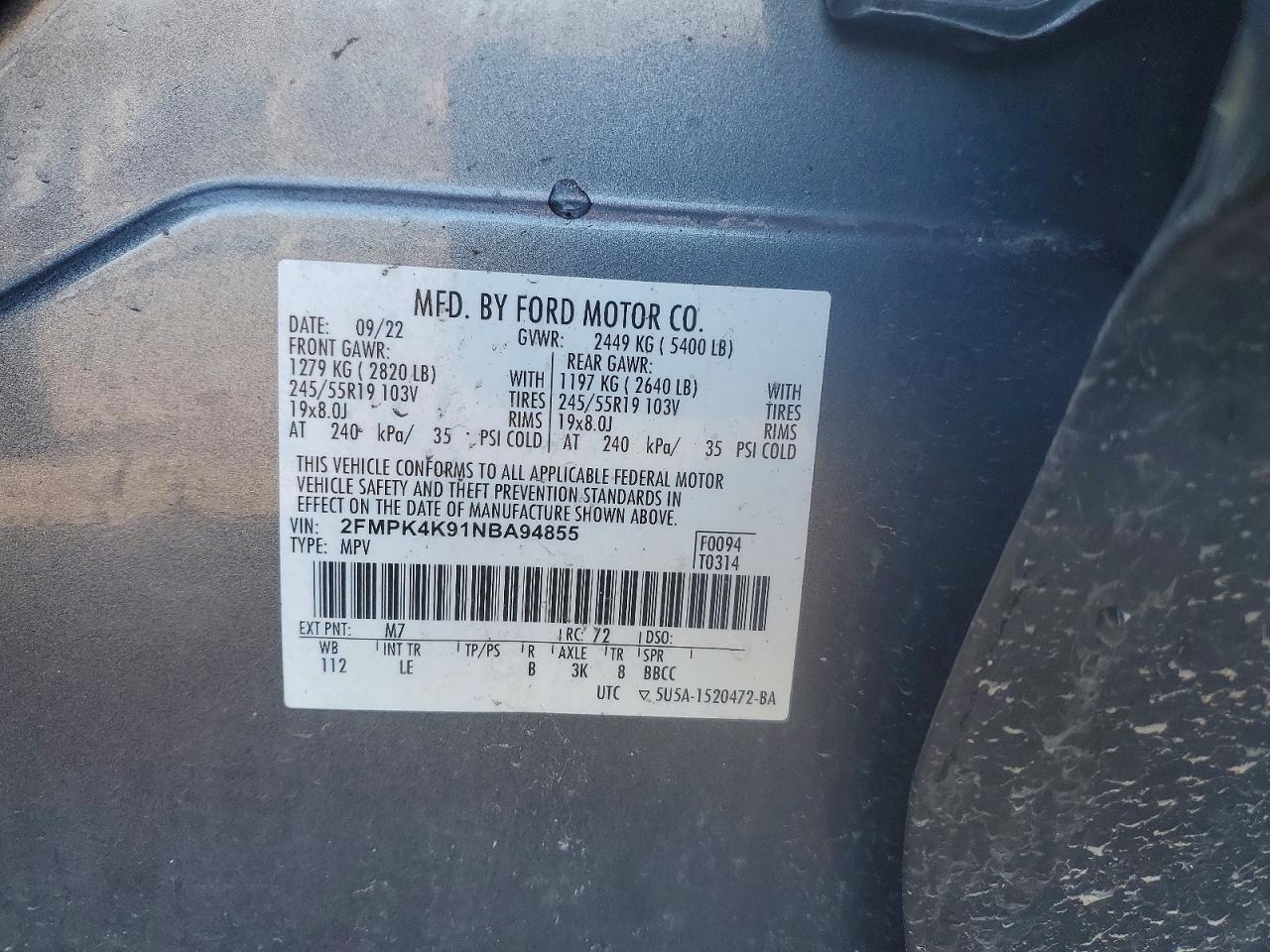 2022 Ford Edge Titanium Gray vin: 2FMPK4K91NBA94855