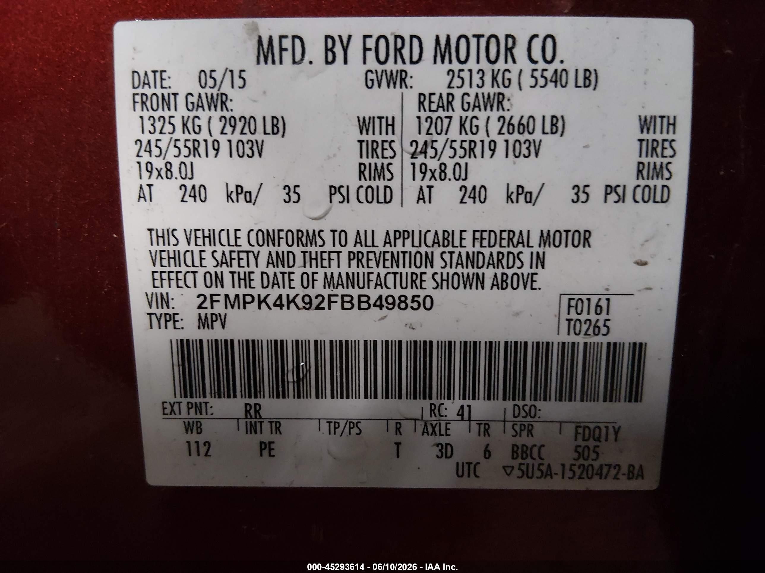 2015 Ford Edge Titanium Red vin: 2FMPK4K92FBB49850