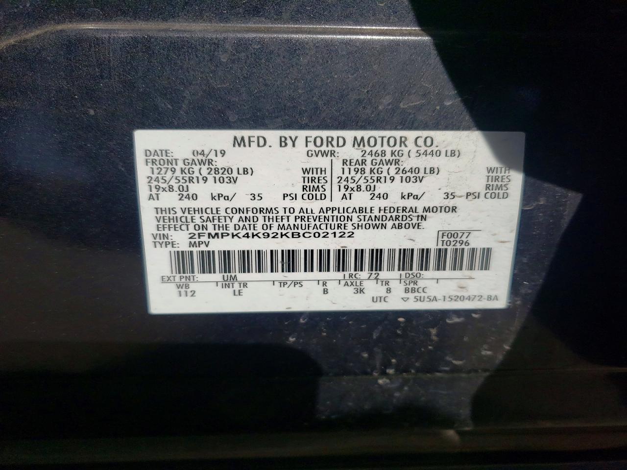 2019 Ford Edge Titanium Black vin: 2FMPK4K92KBC02122