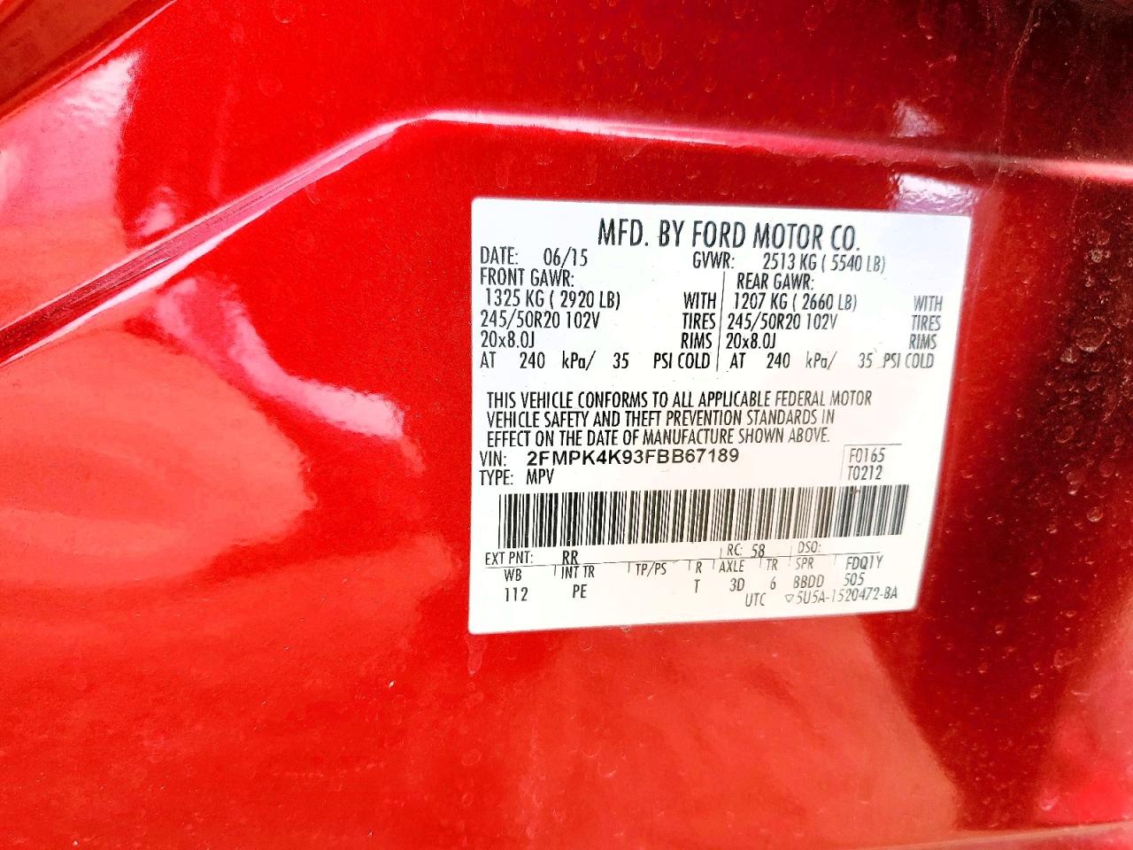 2015 Ford Edge Maroon vin: 2FMPK4K93FBB67189