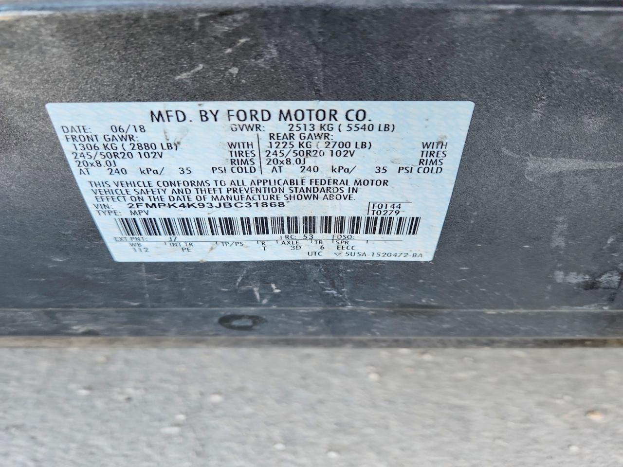 2018 Ford Edge Titanium Gray vin: 2FMPK4K93JBC31868