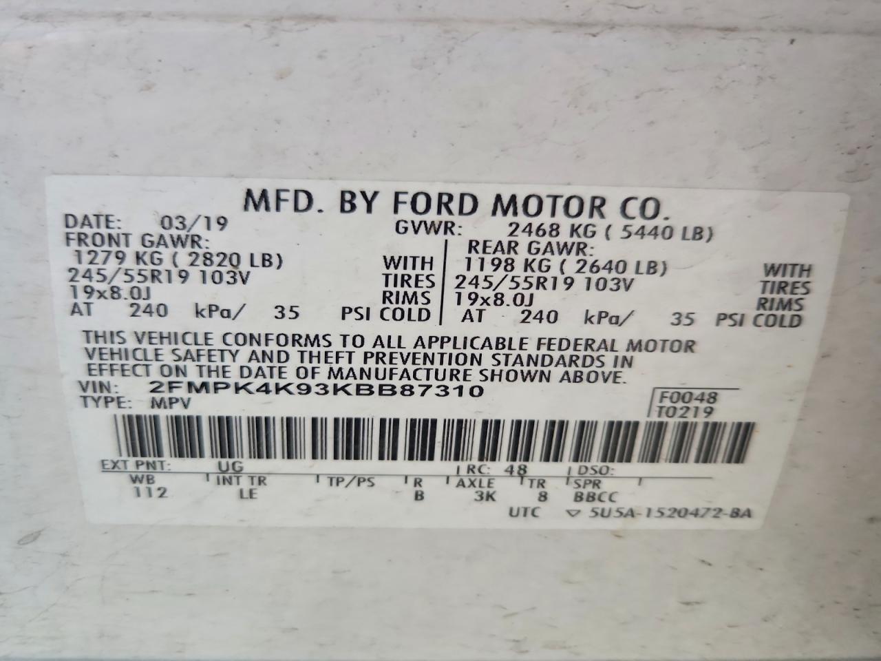 2019 Ford Edge Titanium White vin: 2FMPK4K93KBB87310