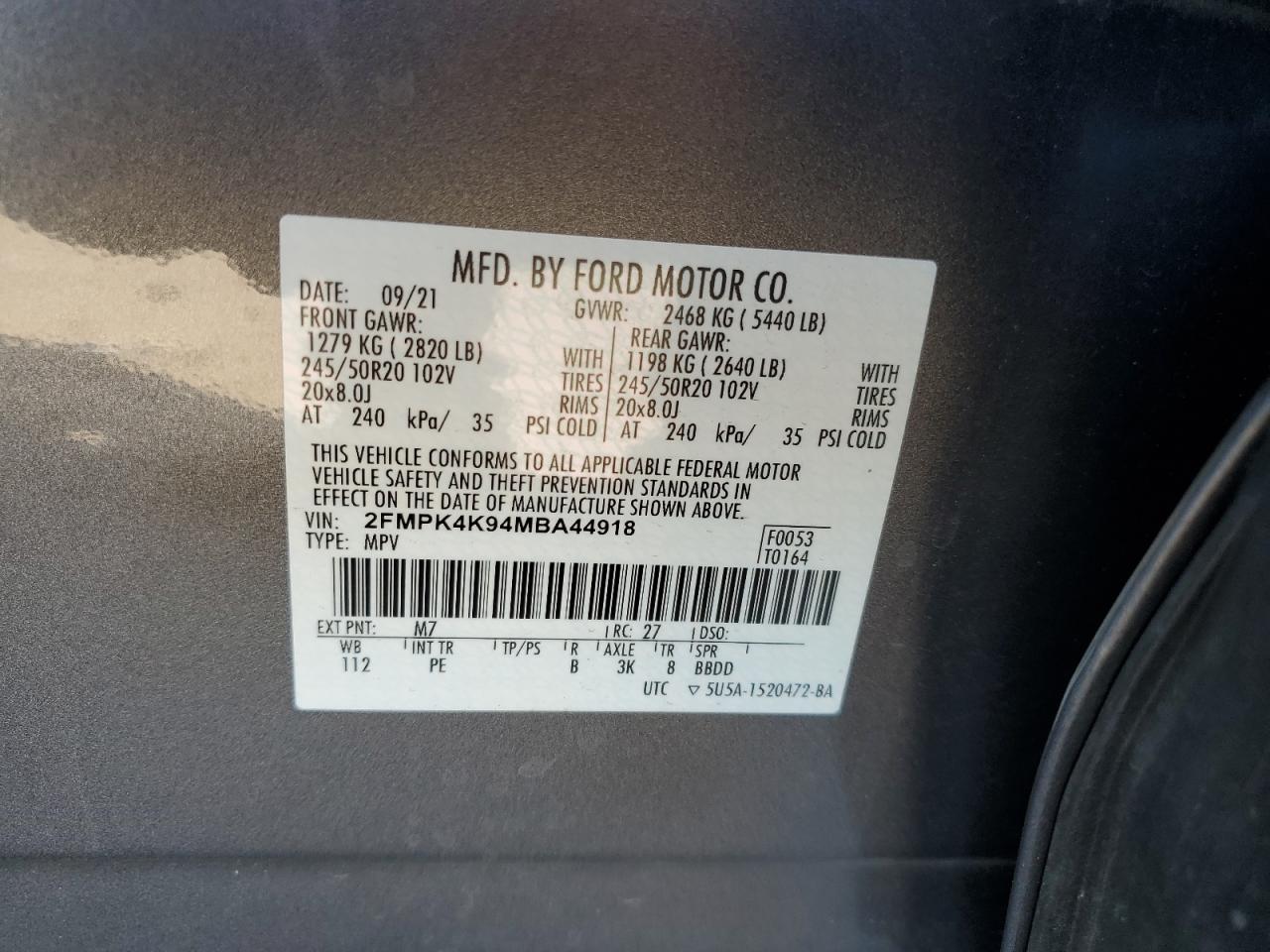 2021 Ford Edge Titanium Серый vin: 2FMPK4K94MBA44918