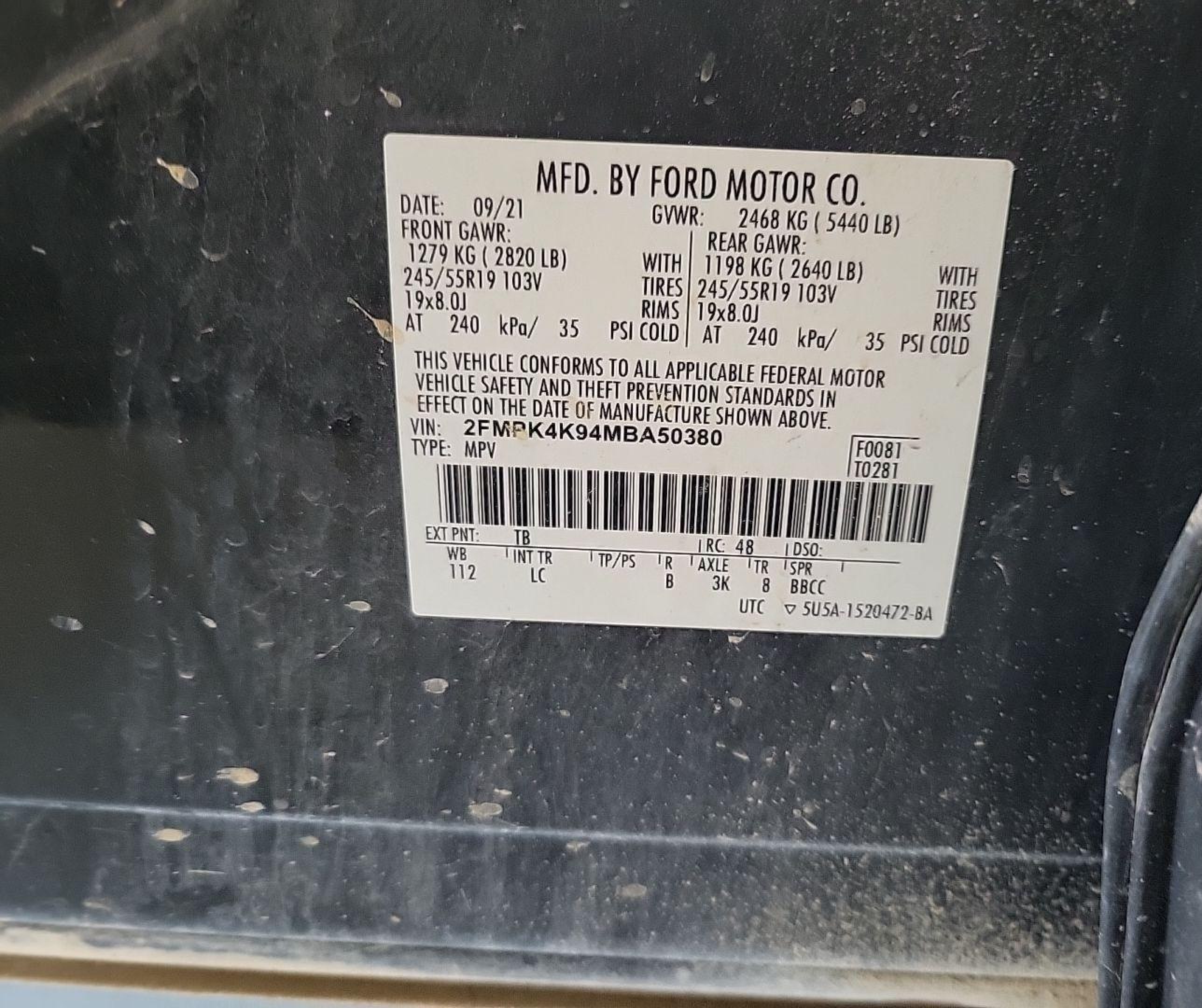 2021 Ford Edge Titanium vin: 2FMPK4K94MBA50380