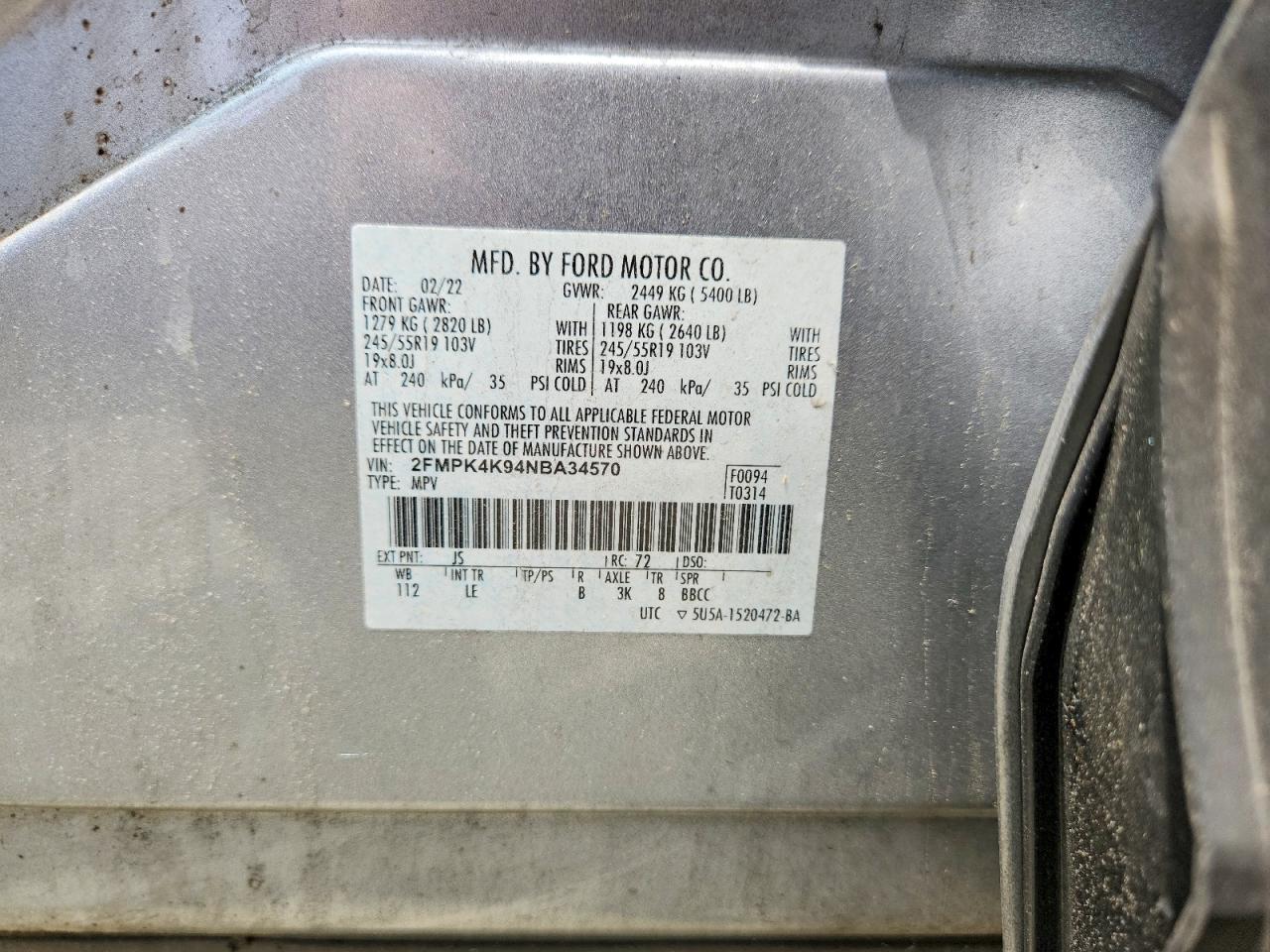 2022 Ford Edge Titanium Silver vin: 2FMPK4K94NBA34570