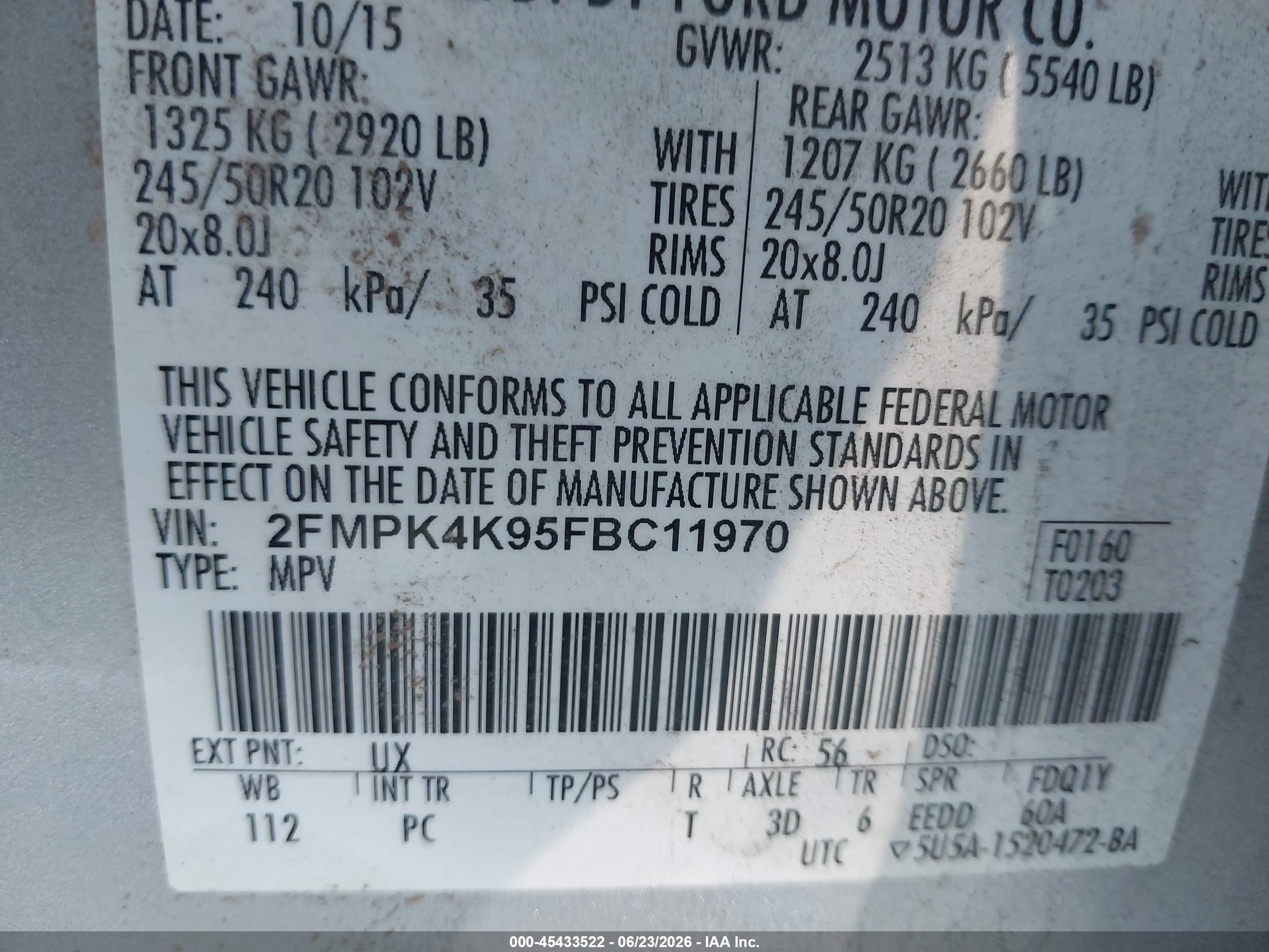 2015 Ford Edge Titanium Silver vin: 2FMPK4K95FBC11970