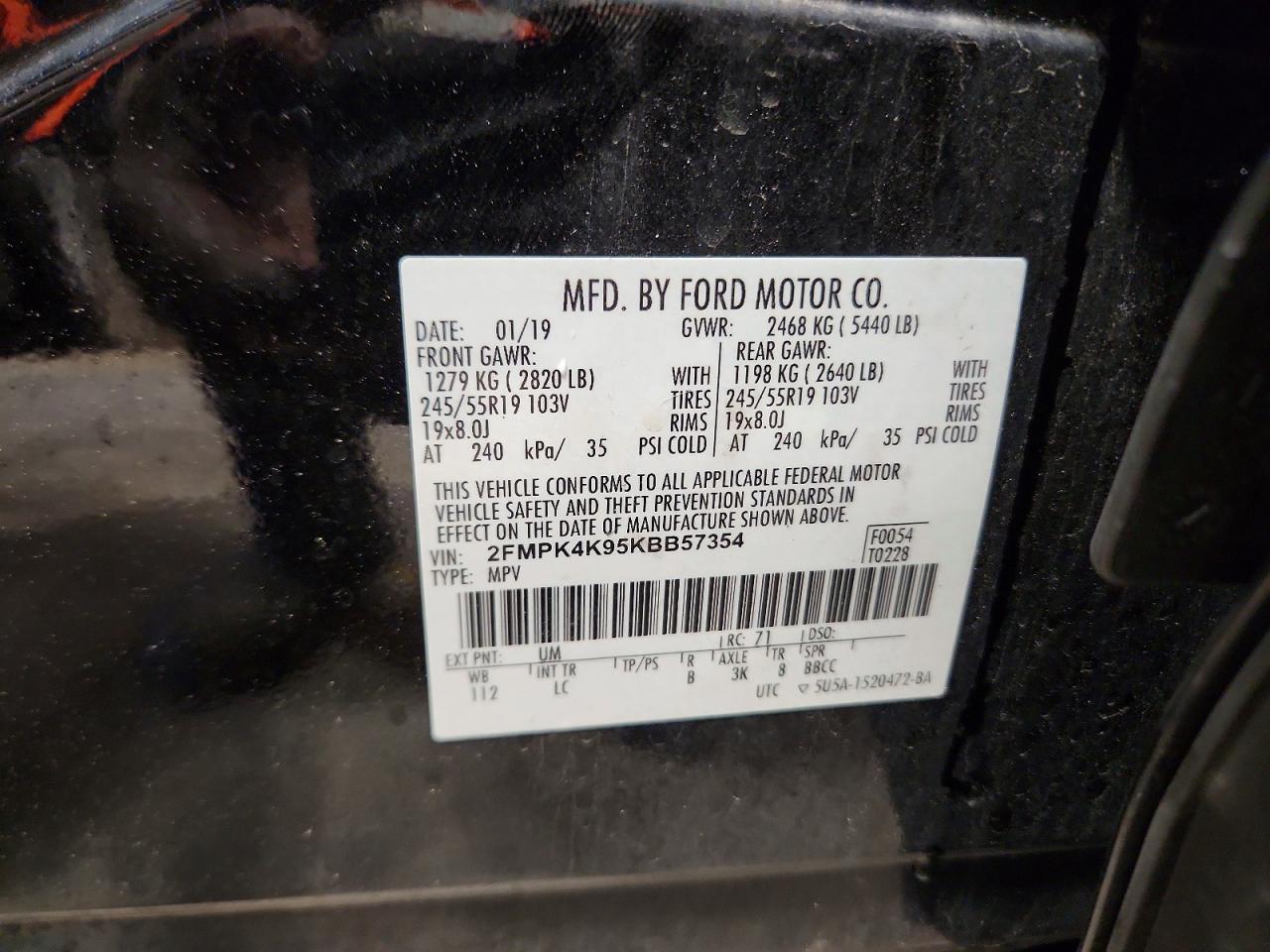 2019 Ford Edge Titanium Черный vin: 2FMPK4K95KBB57354