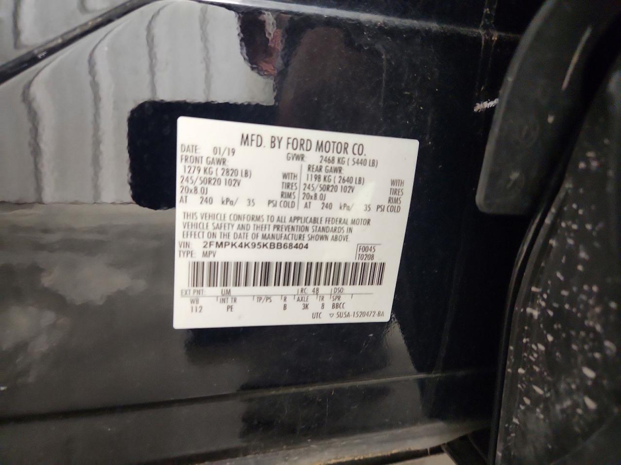 2019 Ford Edge Titanium Black vin: 2FMPK4K95KBB68404