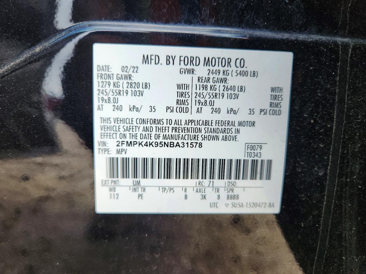 2022 Ford Edge Titanium Черный vin: 2FMPK4K95NBA31578