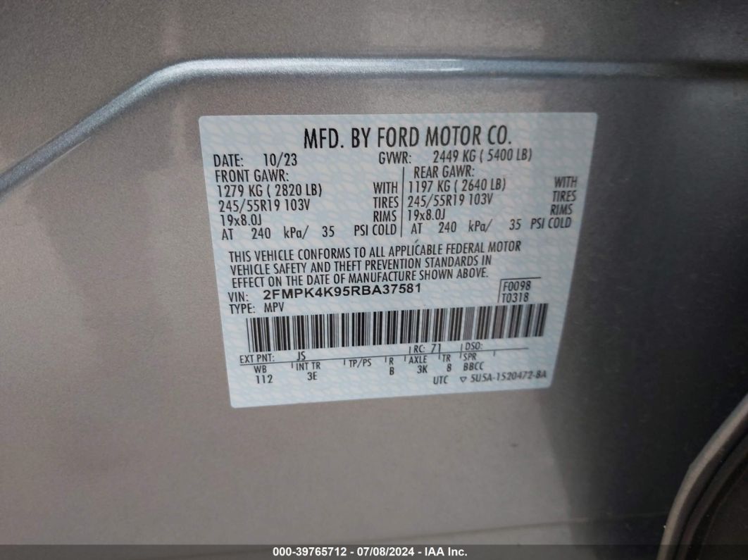 2024 Ford Edge Titanium Silver vin: 2FMPK4K95RBA37581