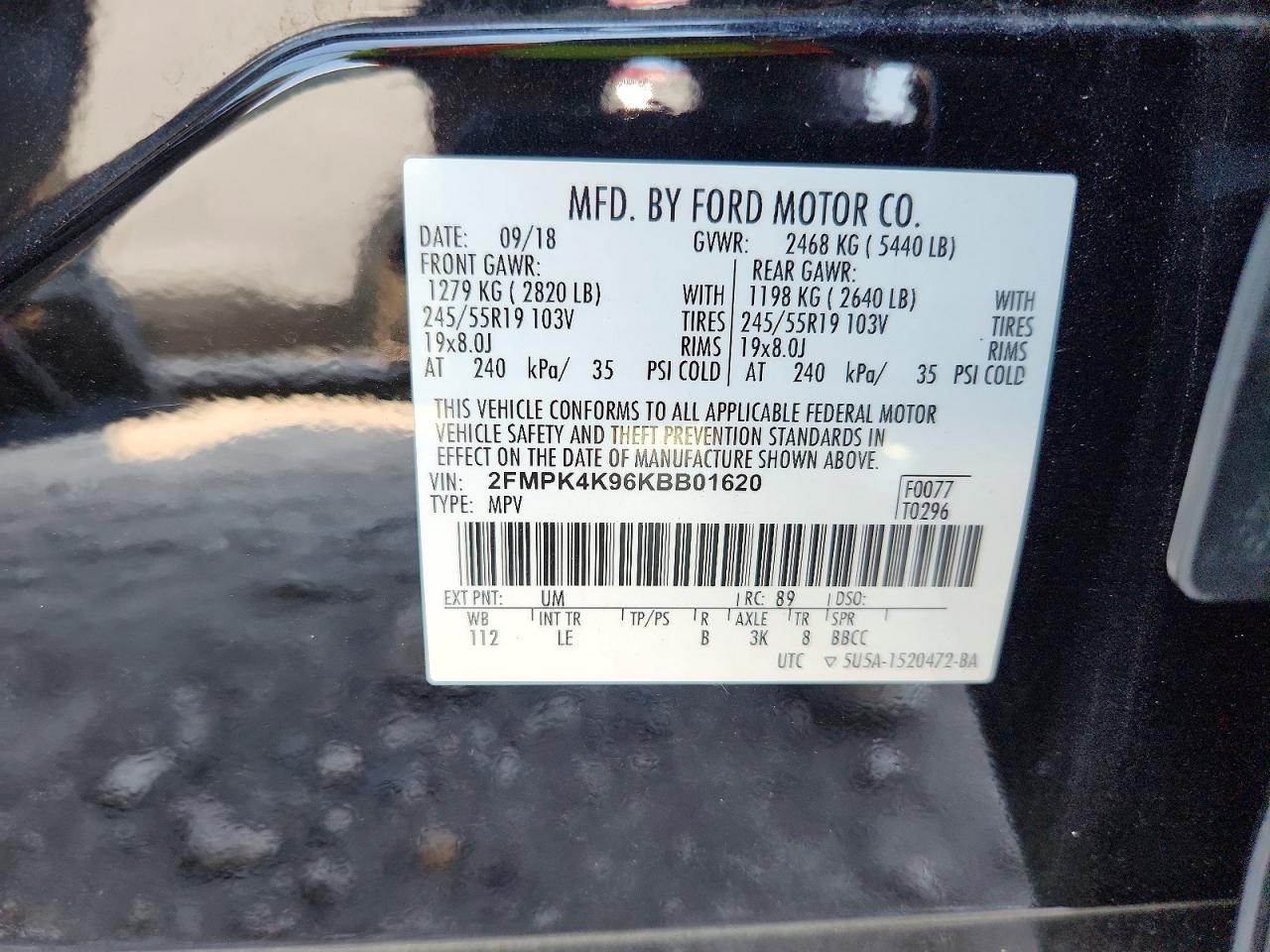 2019 Ford Edge Titanium Black vin: 2FMPK4K96KBB01620
