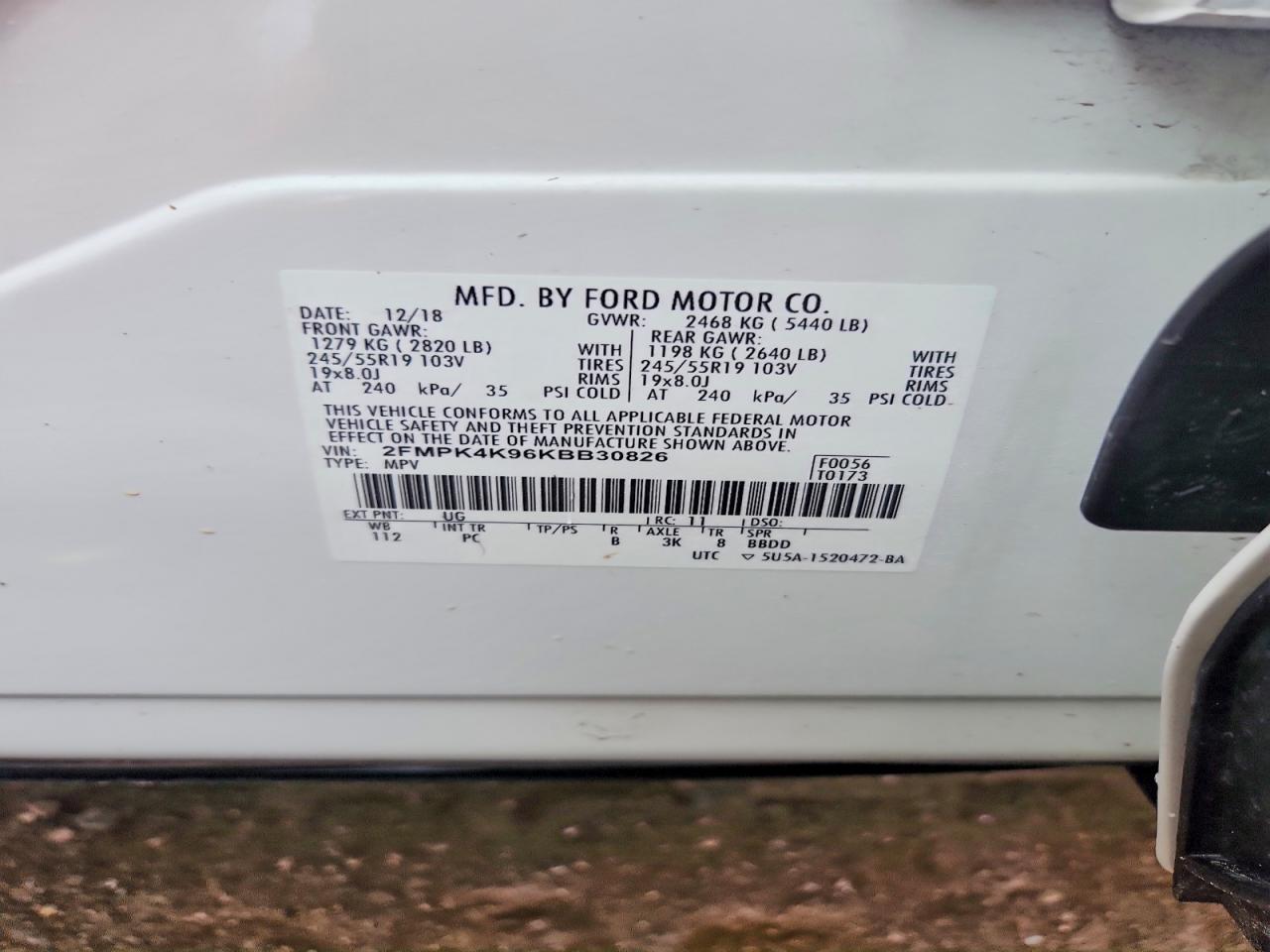 2019 Ford Edge Titanium White vin: 2FMPK4K96KBB30826