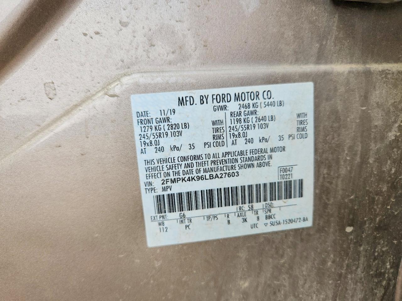 2020 Ford Edge Titanium Gold vin: 2FMPK4K96LBA27603