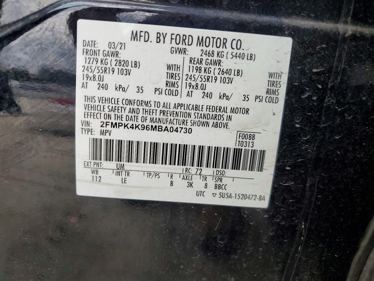 2021 Ford Edge Titanium Black vin: 2FMPK4K96MBA04730