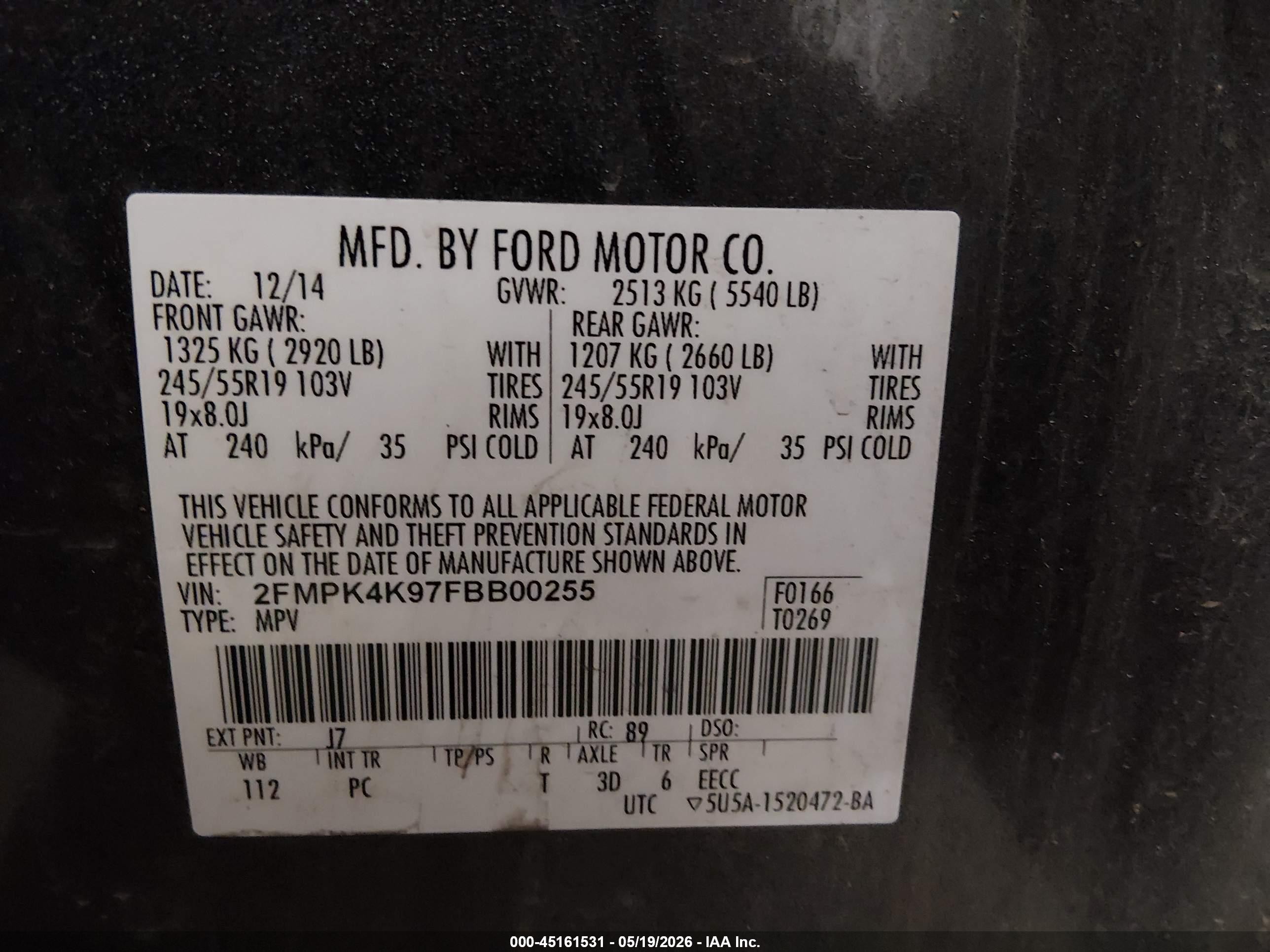 2015 Ford Edge Titanium Серый vin: 2FMPK4K97FBB00255