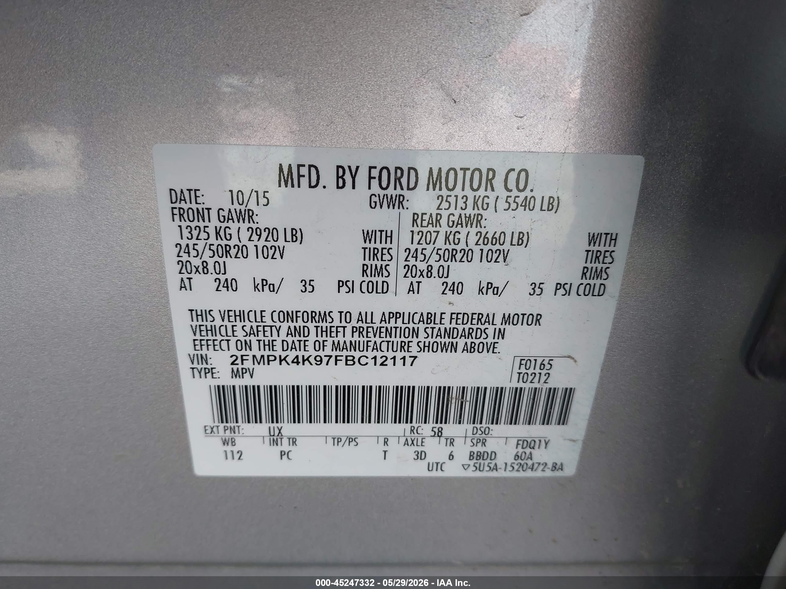 2015 Ford Edge Titanium Silver vin: 2FMPK4K97FBC12117