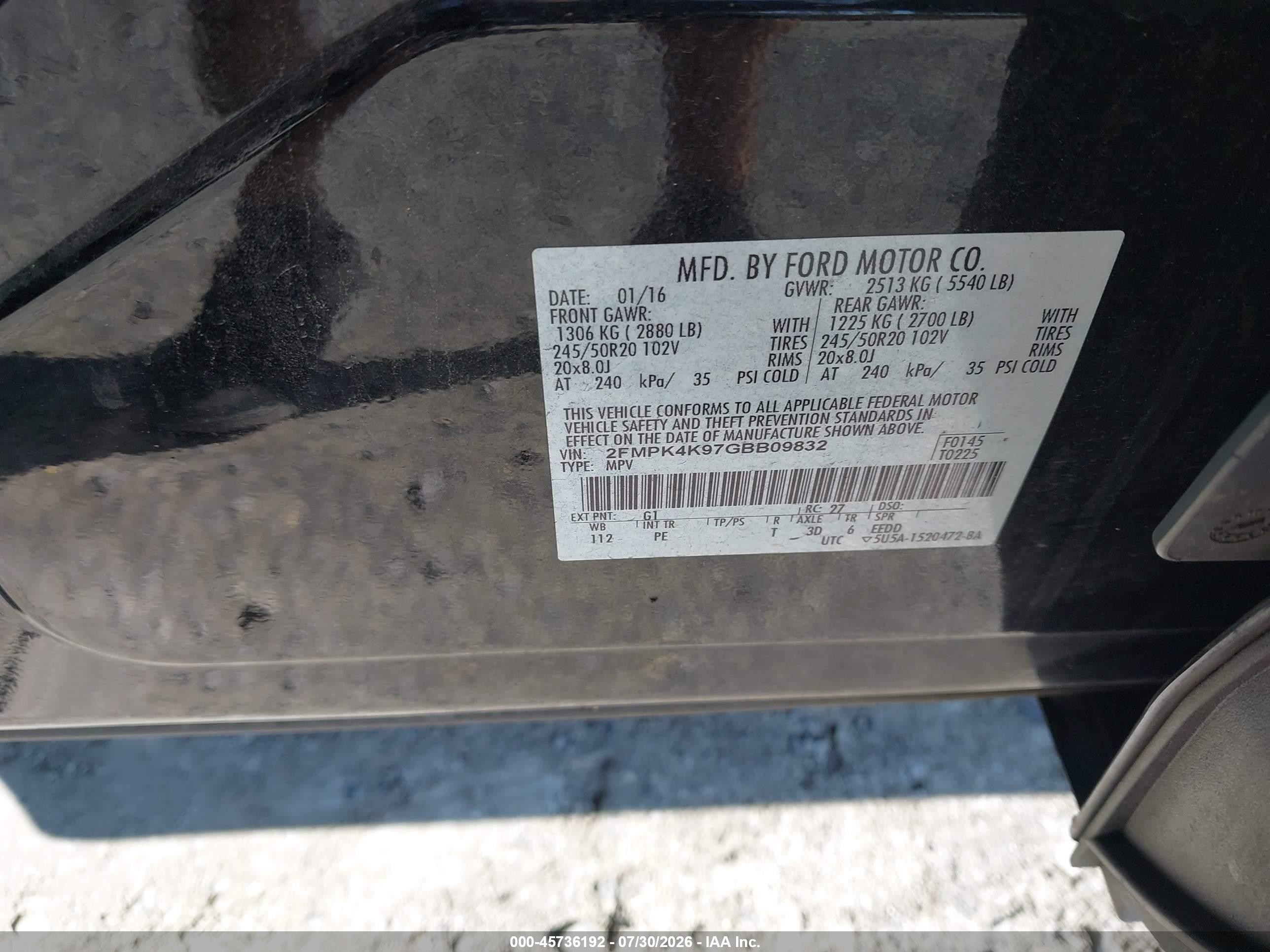 2016 Ford Edge Titanium Black vin: 2FMPK4K97GBB09832