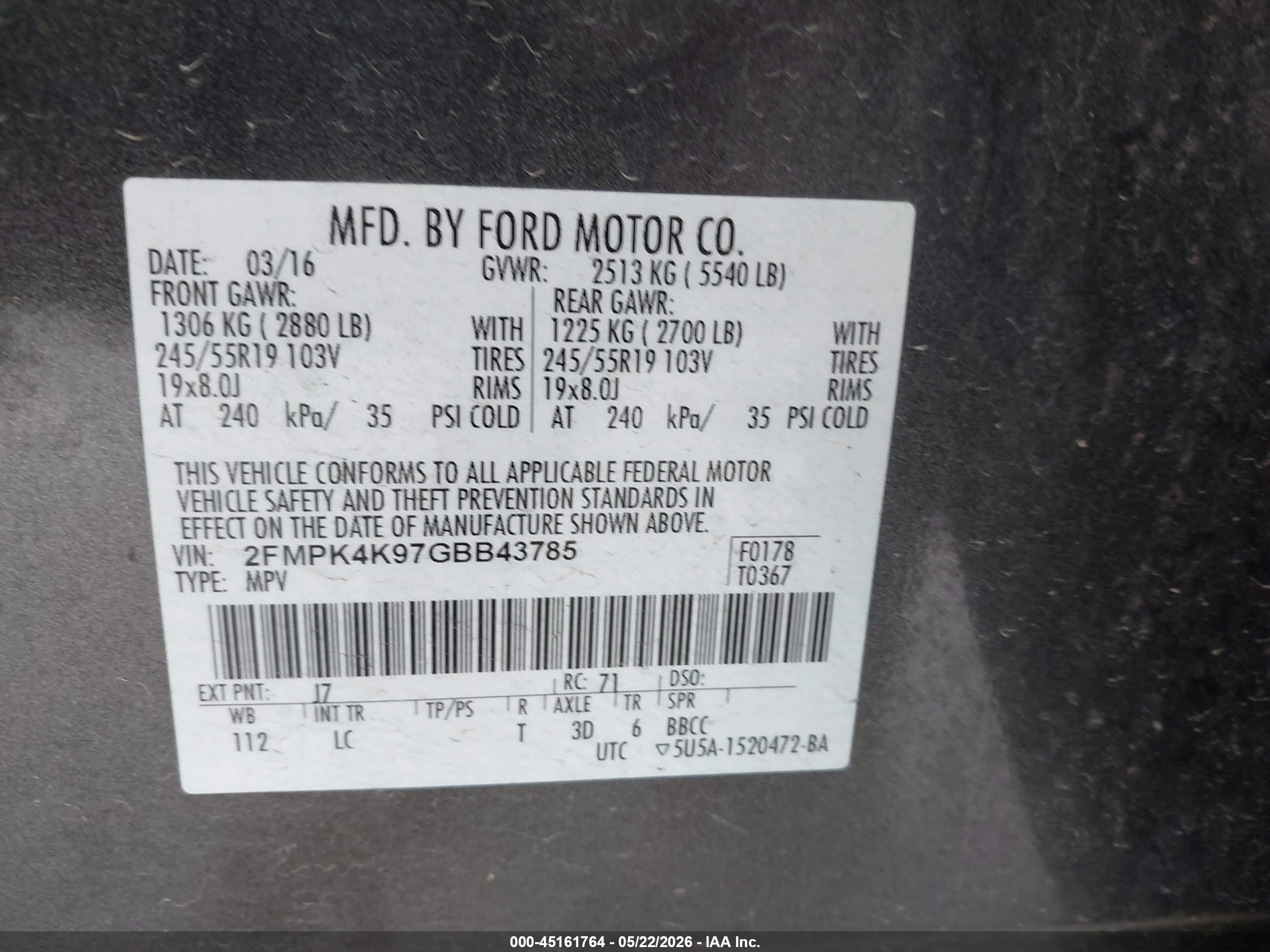 2016 Ford Edge Titanium Gray vin: 2FMPK4K97GBB43785