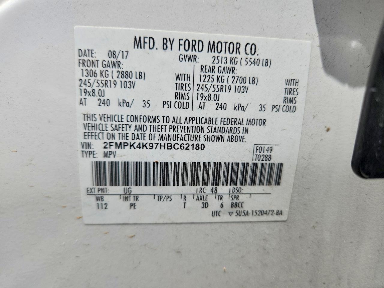 2017 Ford Edge Titanium White vin: 2FMPK4K97HBC62180