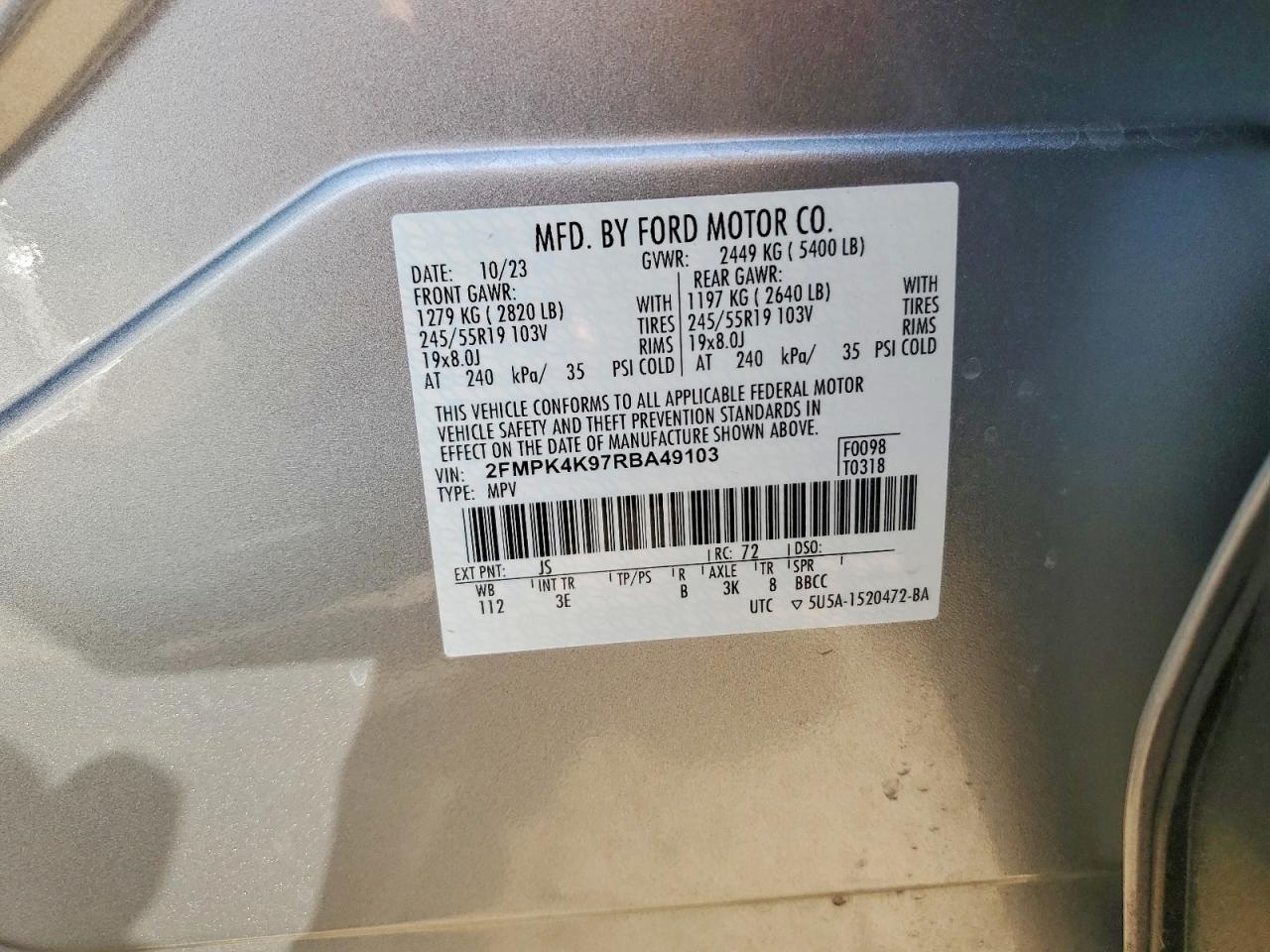 2024 Ford Edge Titanium Silver vin: 2FMPK4K97RBA49103