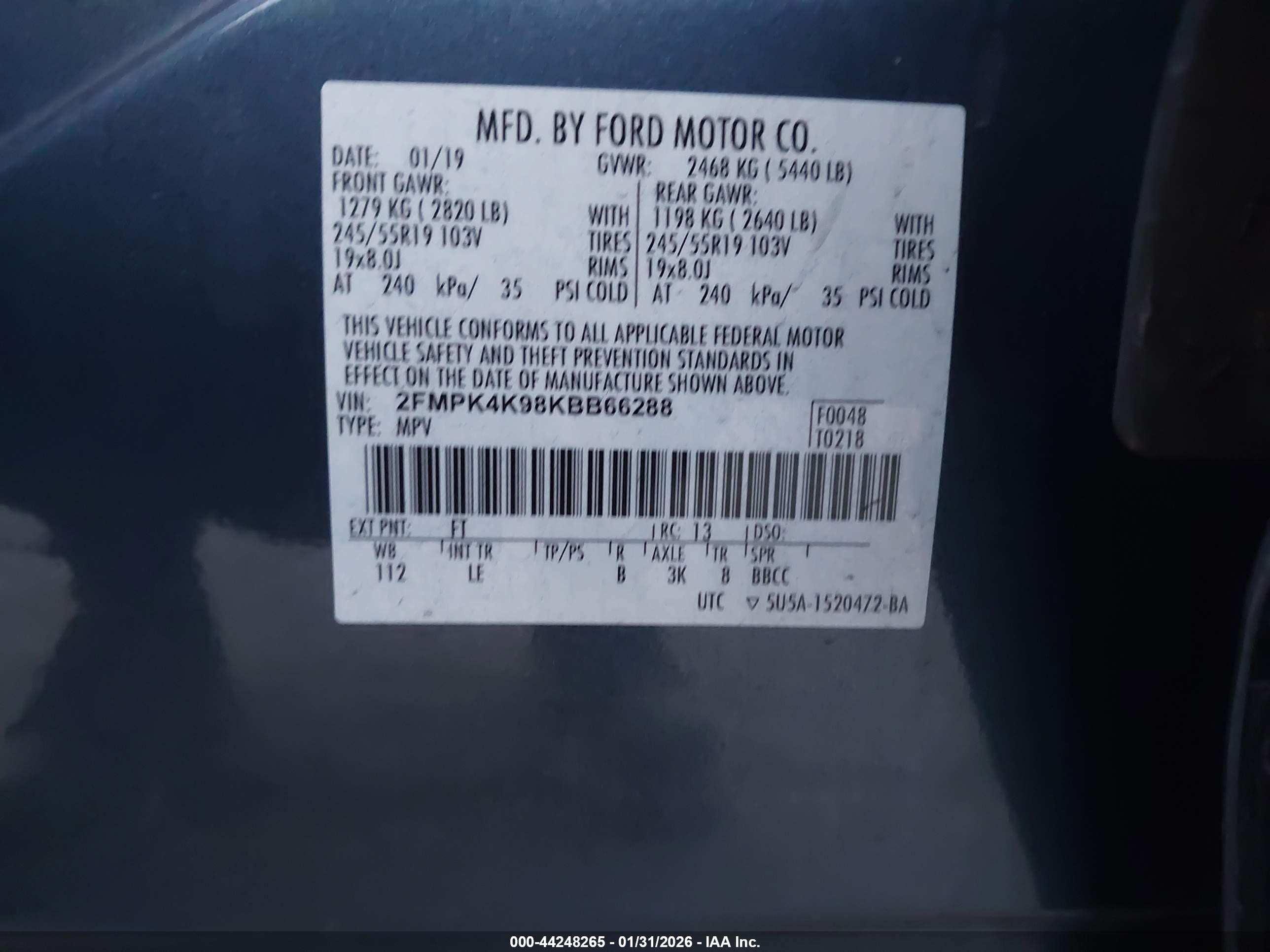 2019 Ford Edge Titanium Синий vin: 2FMPK4K98KBB66288