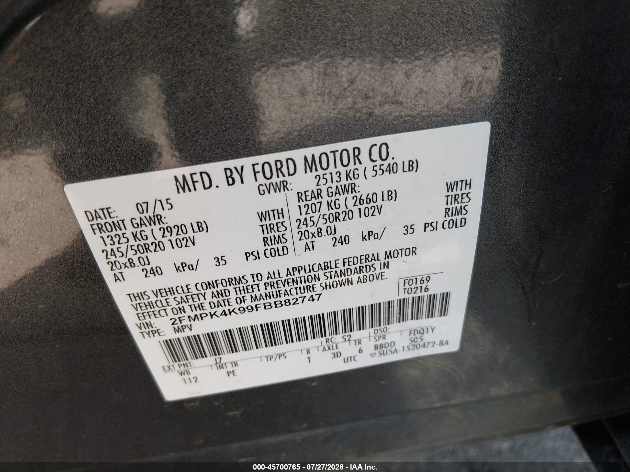 2015 Ford Edge Titanium Gold vin: 2FMPK4K99FBB82747
