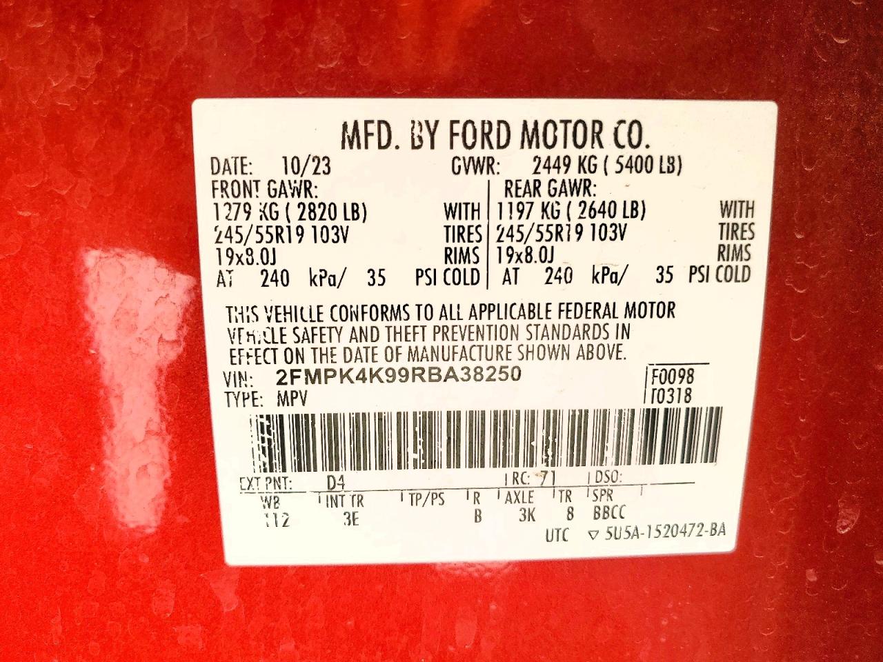 2024 Ford Edge Titanium Red vin: 2FMPK4K99RBA38250