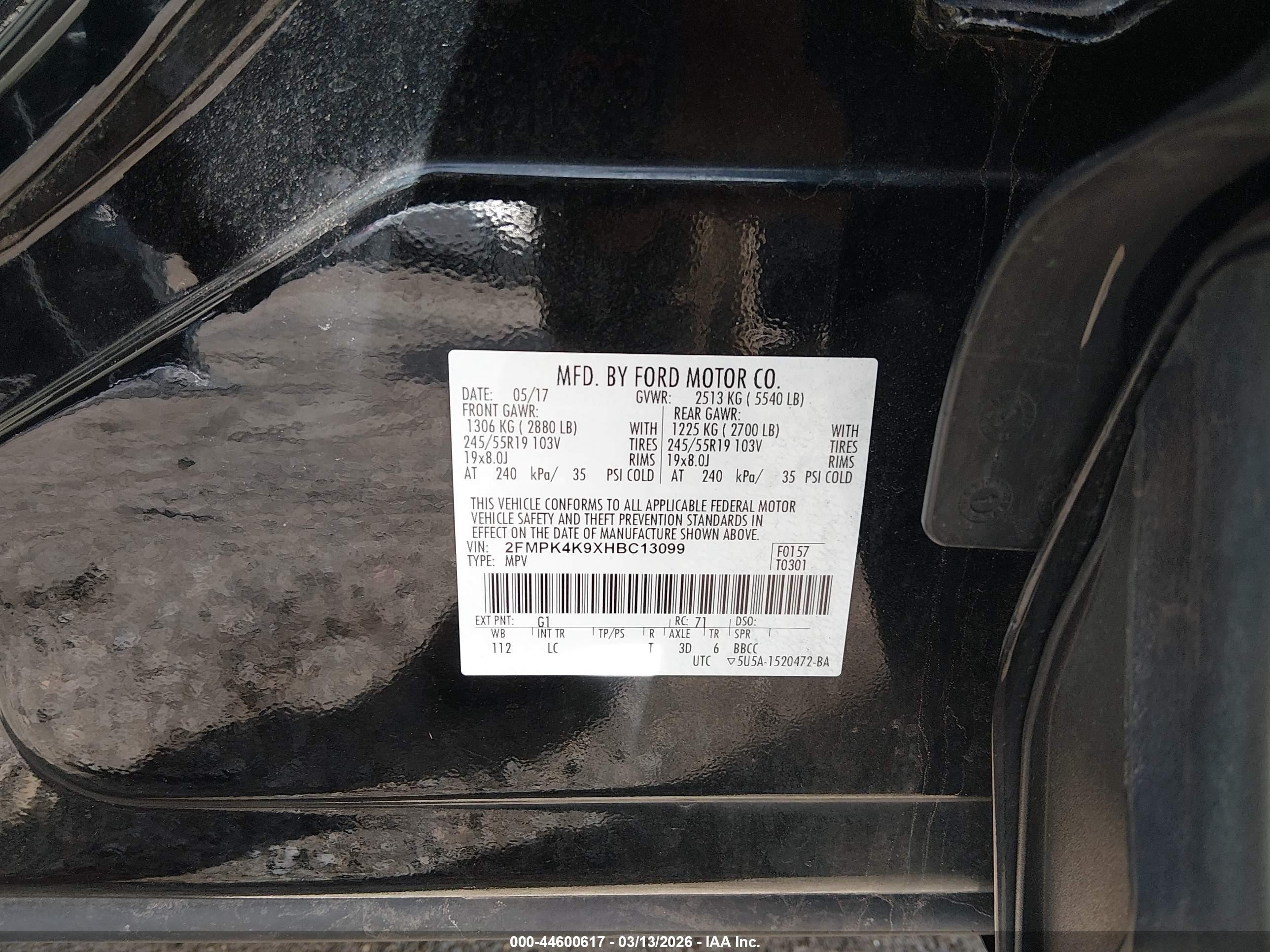 2017 Ford Edge Titanium Black vin: 2FMPK4K9XHBC13099