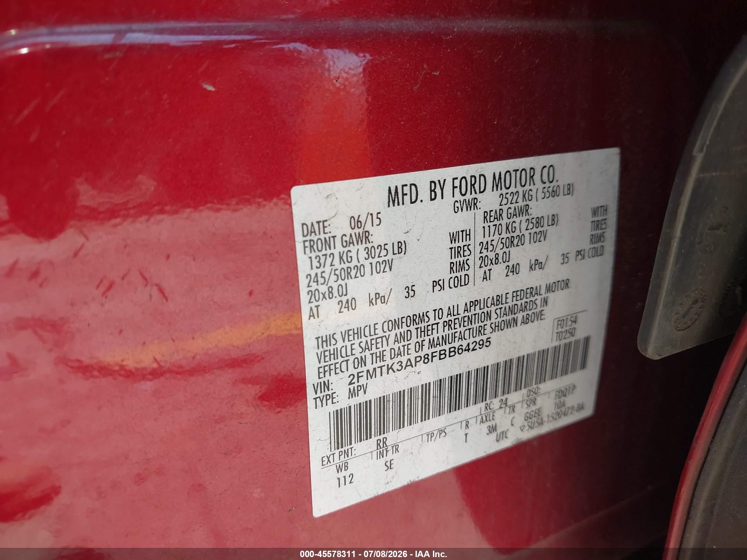 2015 Ford Edge Sport Красный vin: 2FMTK3AP8FBB64295