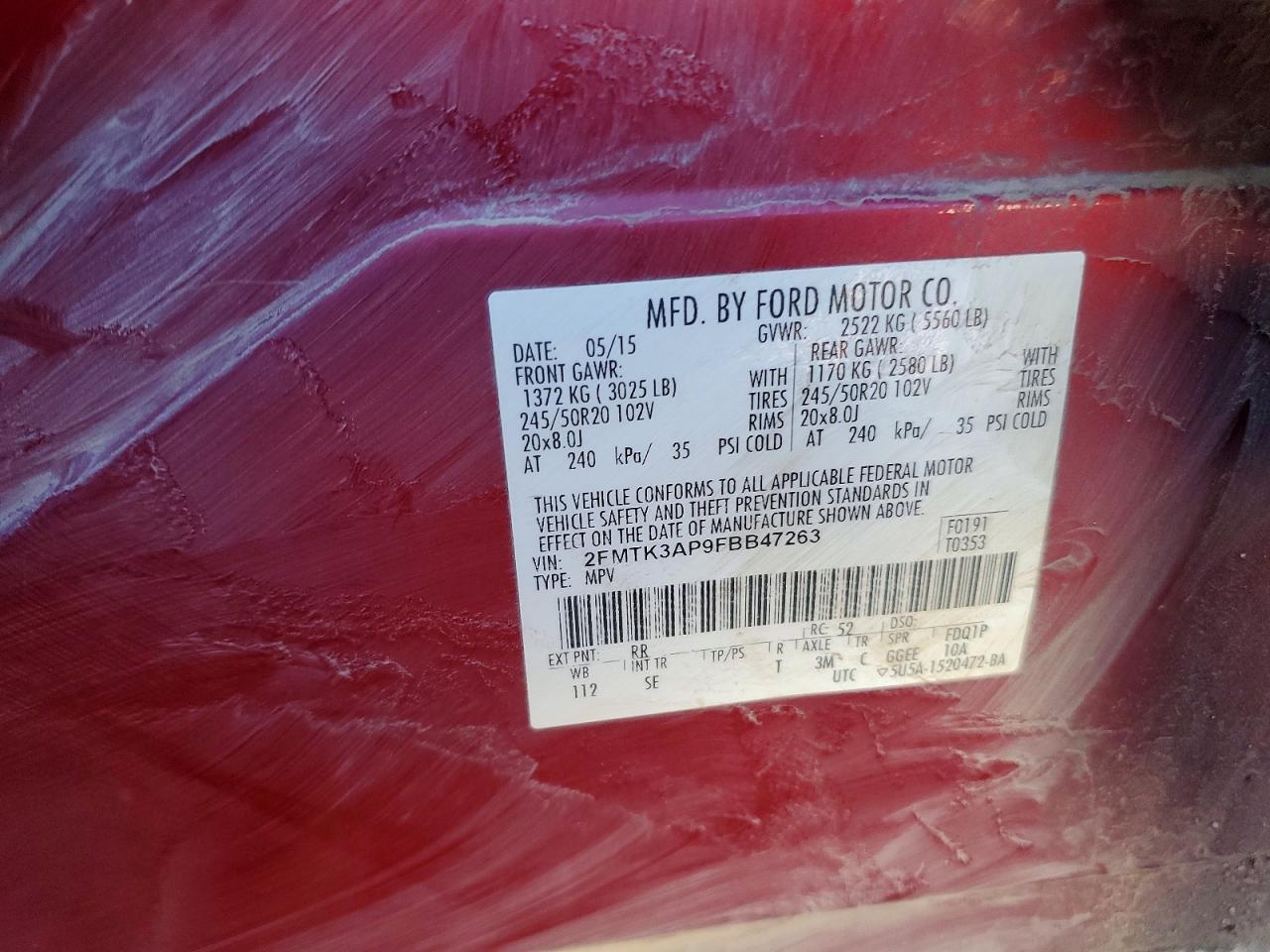 2015 Ford Edge Sport Red vin: 2FMTK3AP9FBB47263