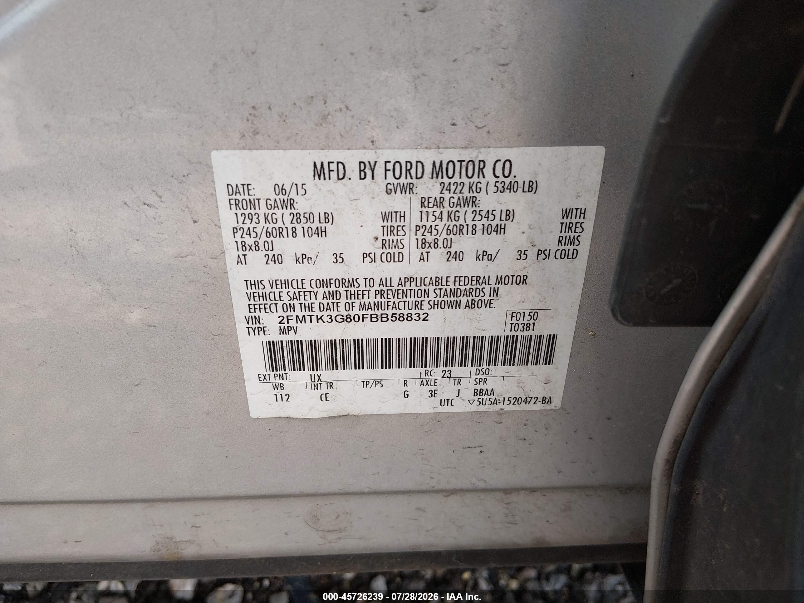 2015 Ford Edge Se Silver vin: 2FMTK3G80FBB58832