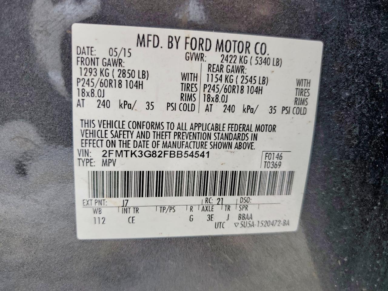 2015 Ford Edge Se Gray vin: 2FMTK3G82FBB54541