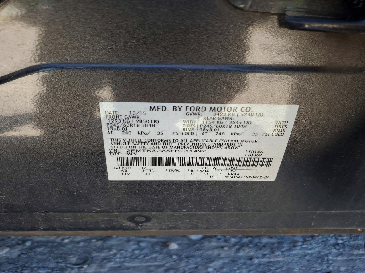 2015 Ford Edge Se Gray vin: 2FMTK3G85FBC11492