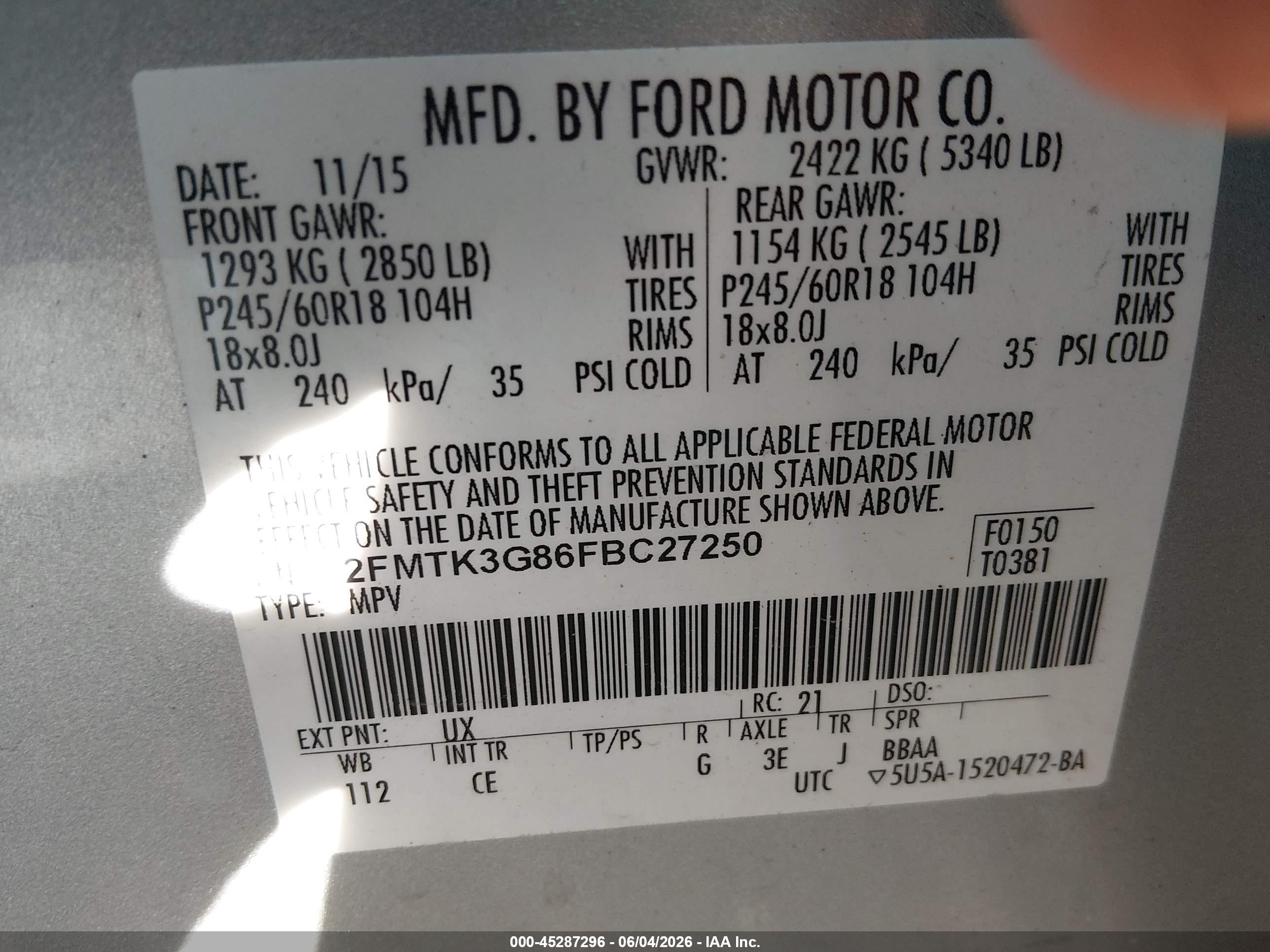 2015 Ford Edge Se Silver vin: 2FMTK3G86FBC27250