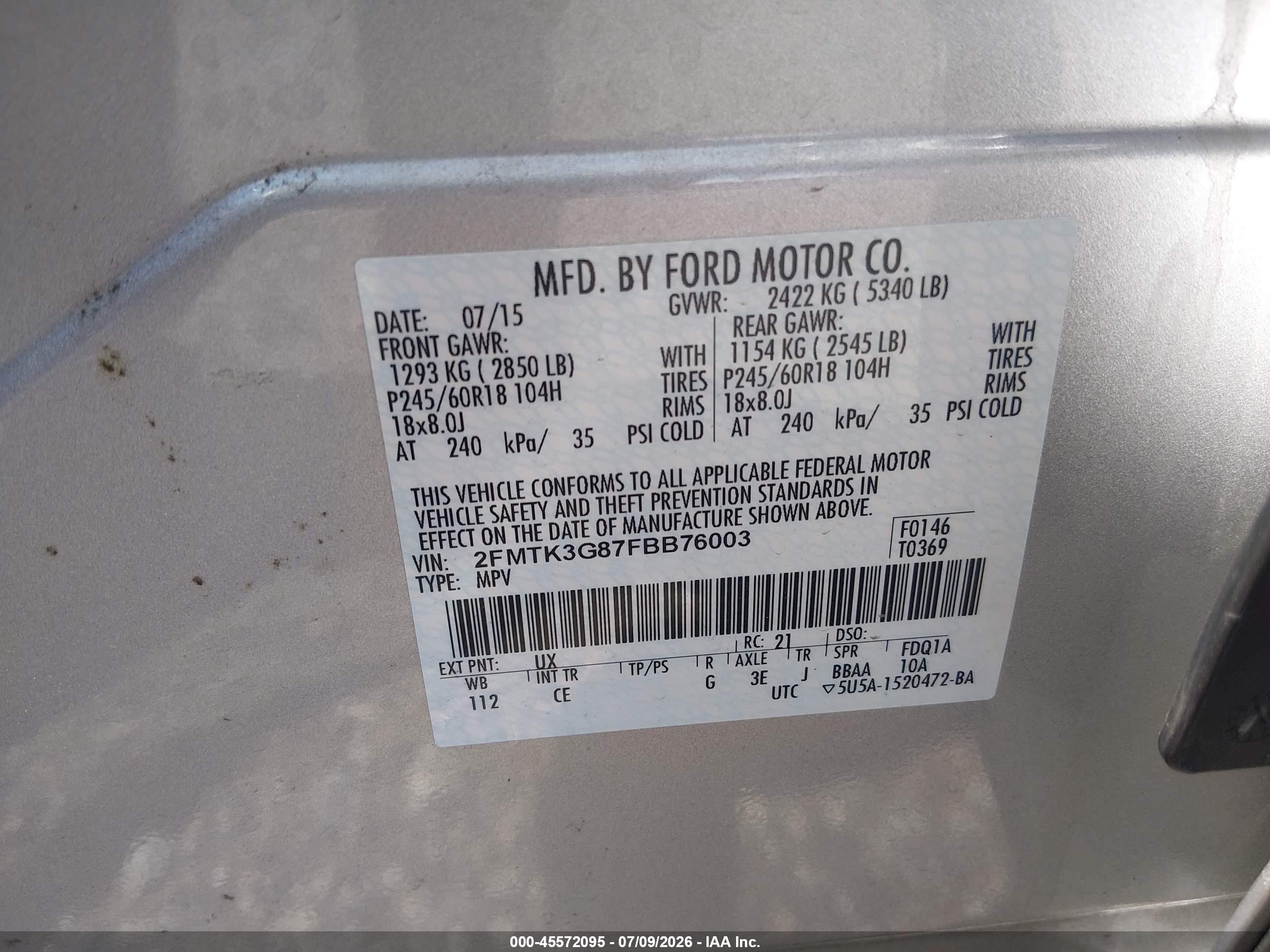 2015 Ford Edge Se Серебряный vin: 2FMTK3G87FBB76003