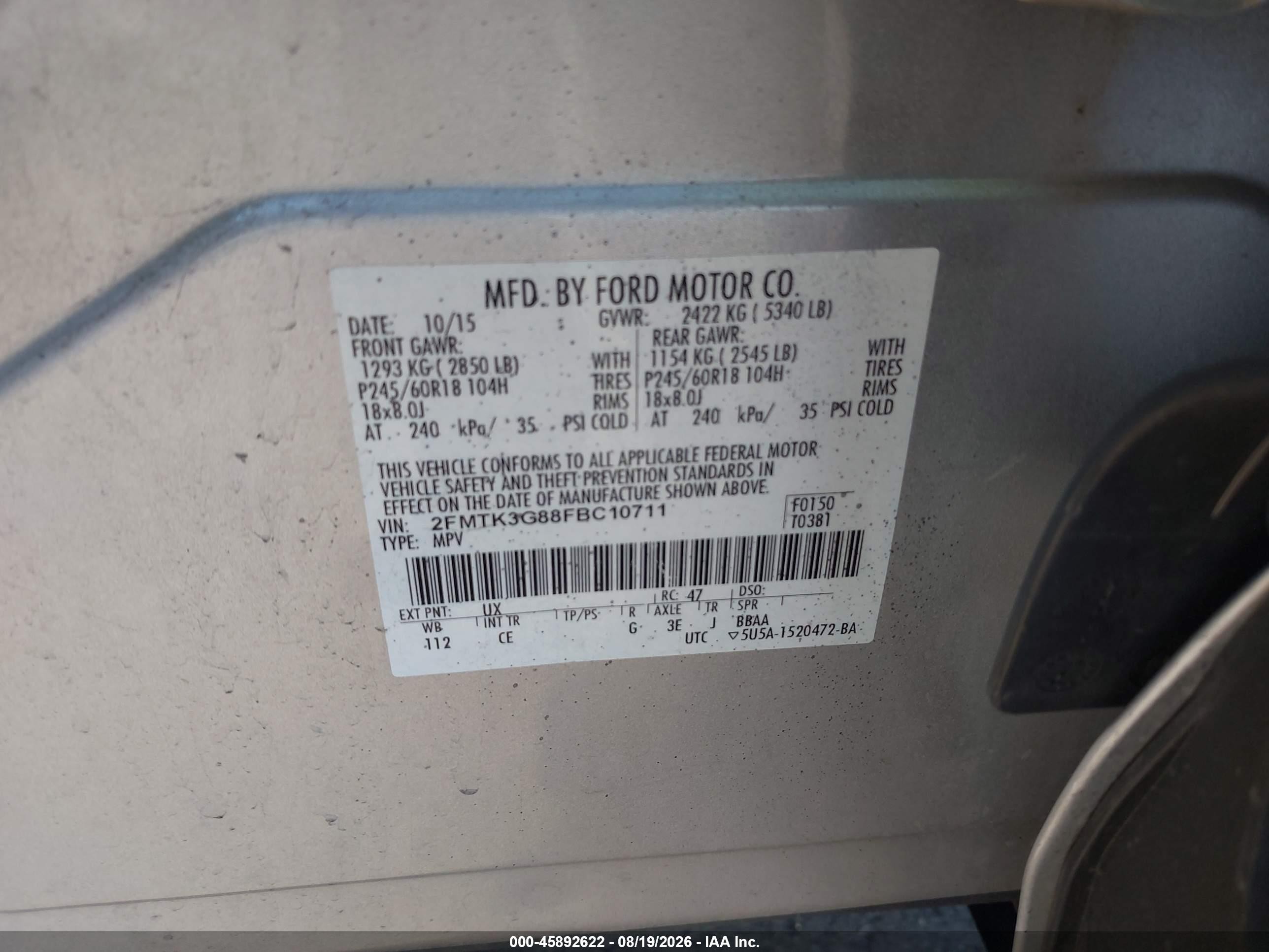 2015 Ford Edge Se Silver vin: 2FMTK3G88FBC10711