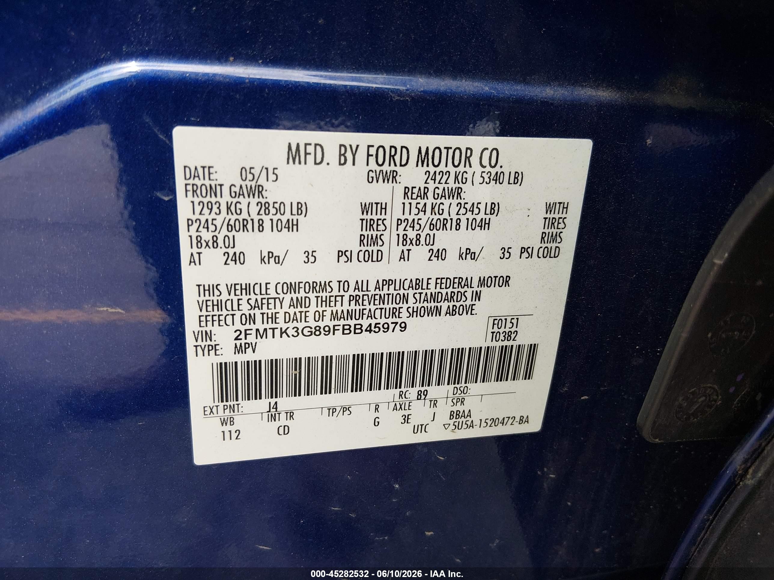 2015 Ford Edge Se Blue vin: 2FMTK3G89FBB45979