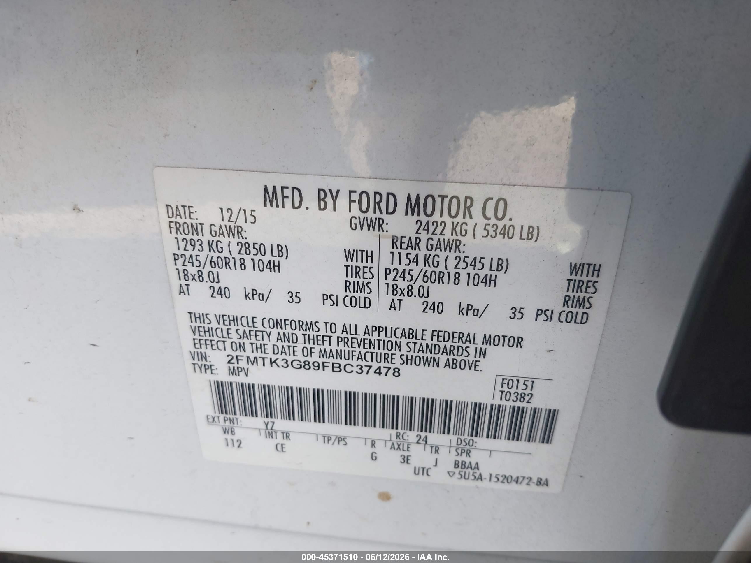 2015 Ford Edge Se White vin: 2FMTK3G89FBC37478