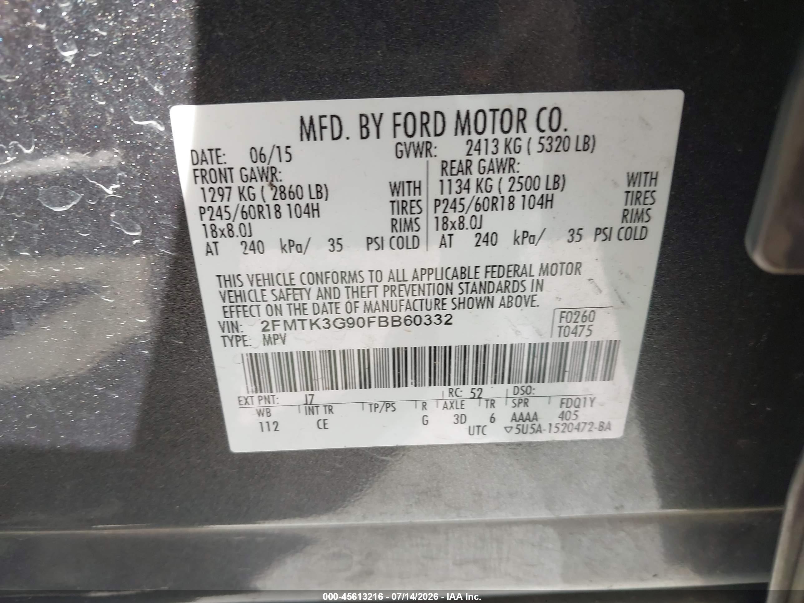 2015 Ford Edge Se Gray vin: 2FMTK3G90FBB60332