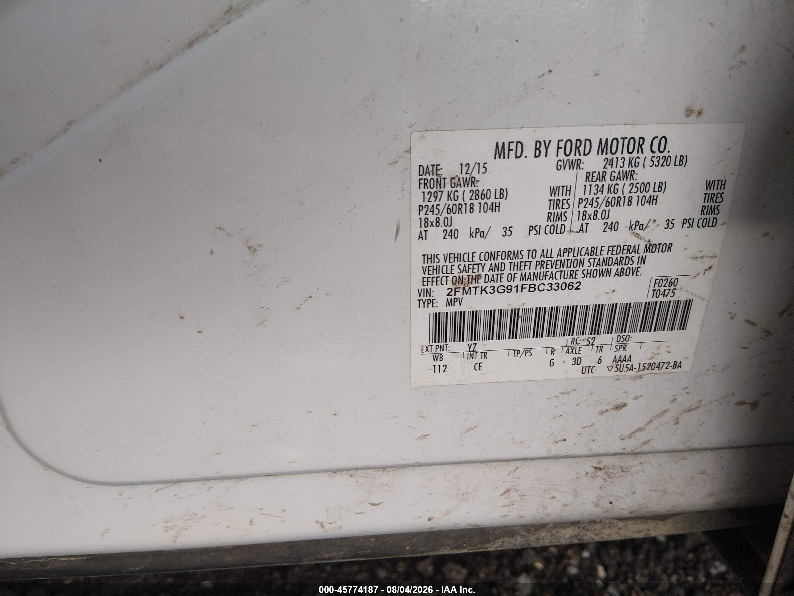 2015 Ford Edge Se White vin: 2FMTK3G91FBC33062