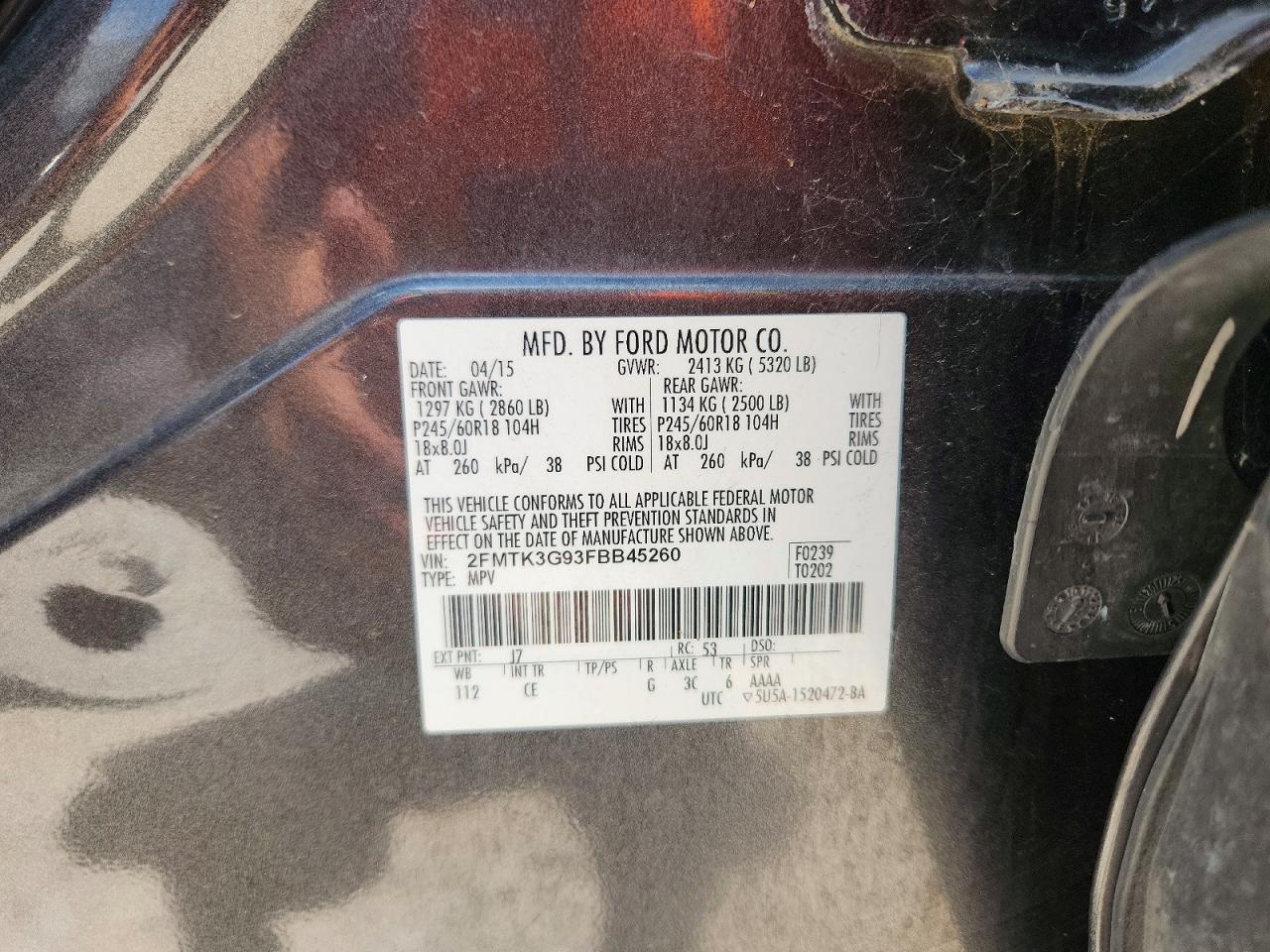 2015 Ford Edge Se Charcoal vin: 2FMTK3G93FBB45260