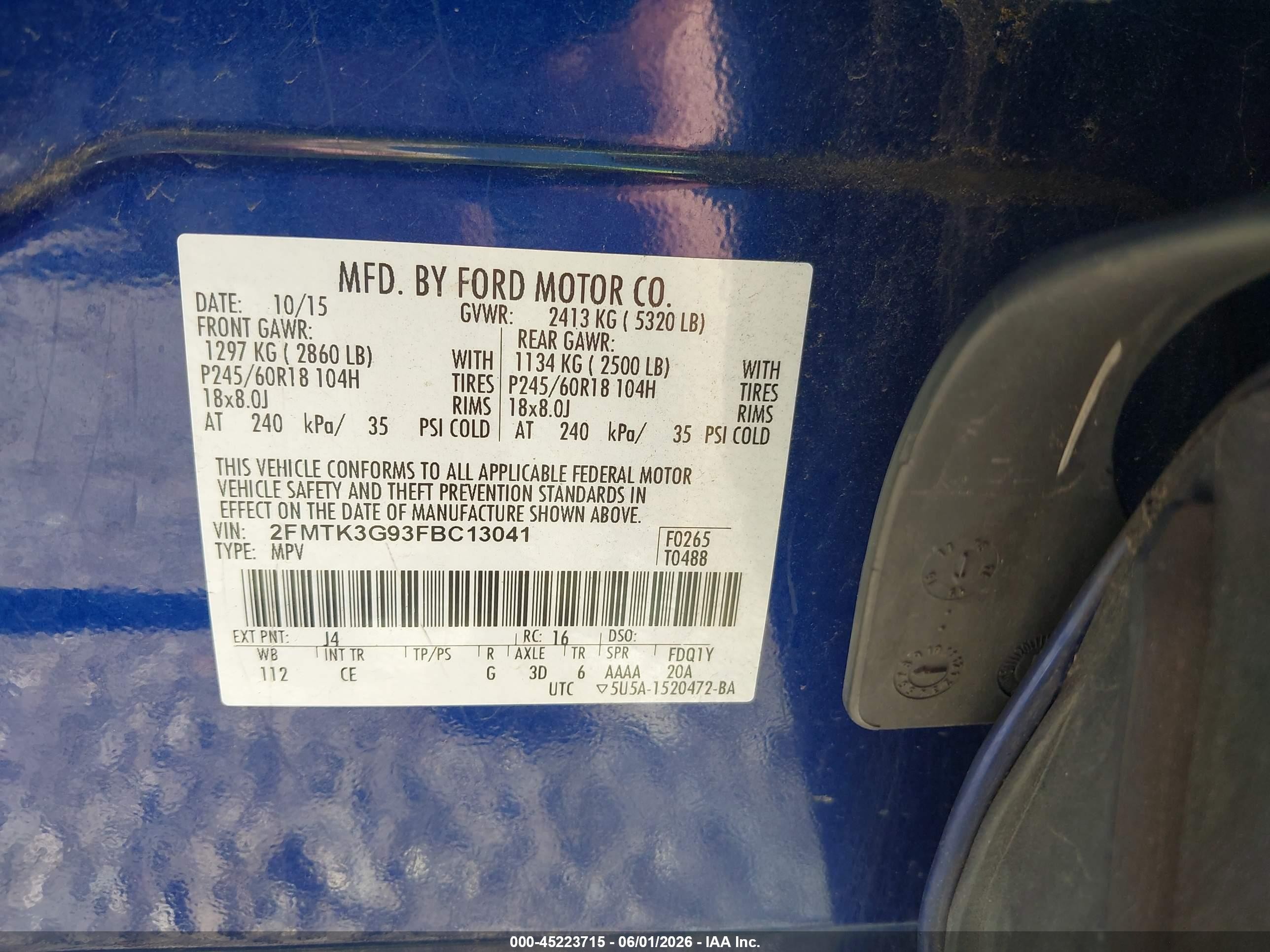 2015 Ford Edge Se Blue vin: 2FMTK3G93FBC13041