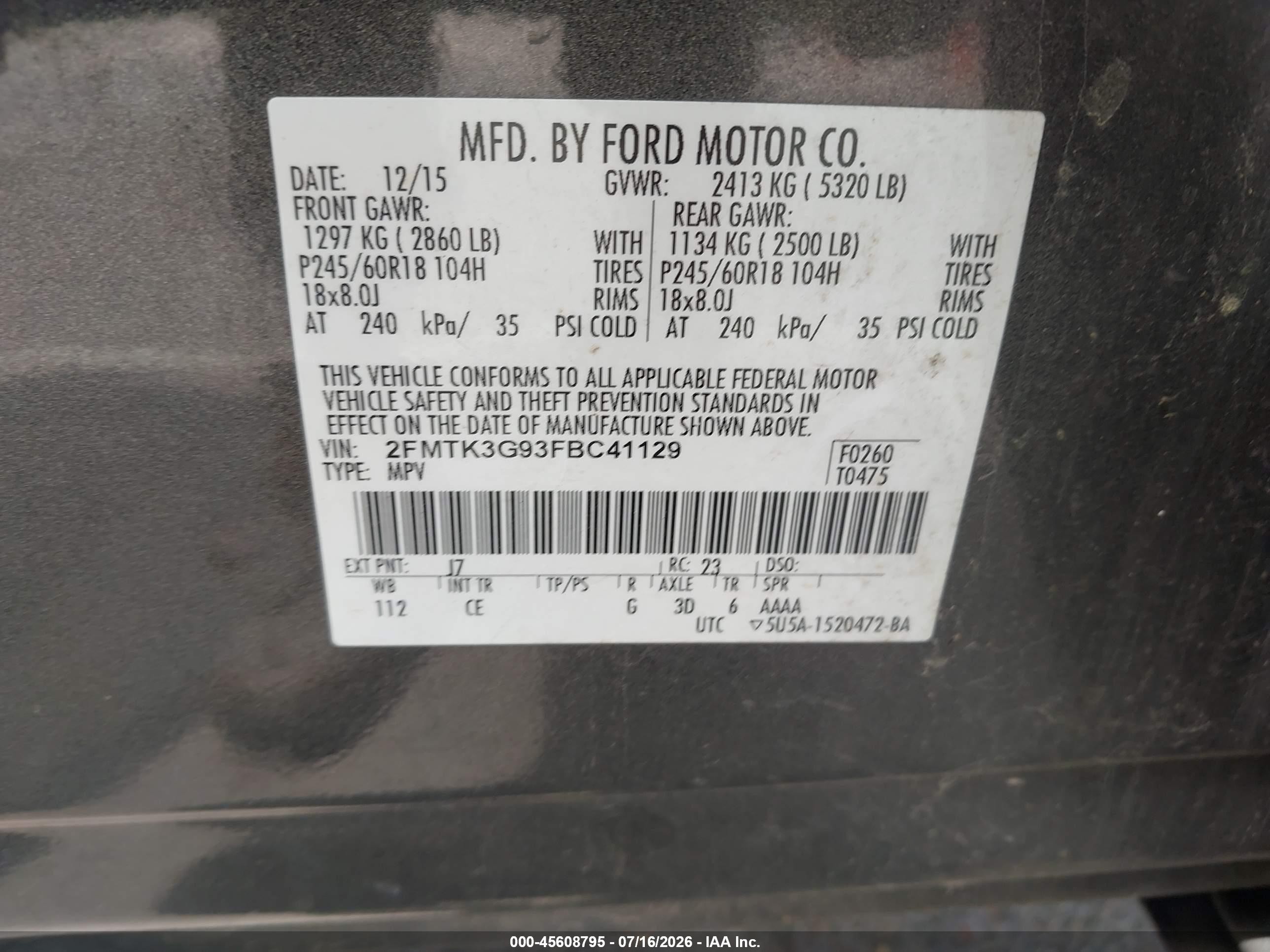 2015 Ford Edge Se Gray vin: 2FMTK3G93FBC41129