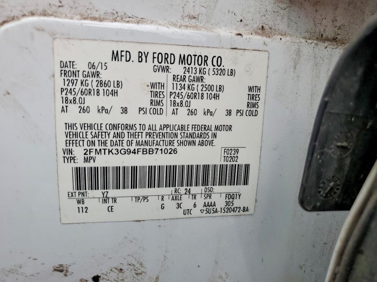 2015 Ford Edge Se White vin: 2FMTK3G94FBB71026