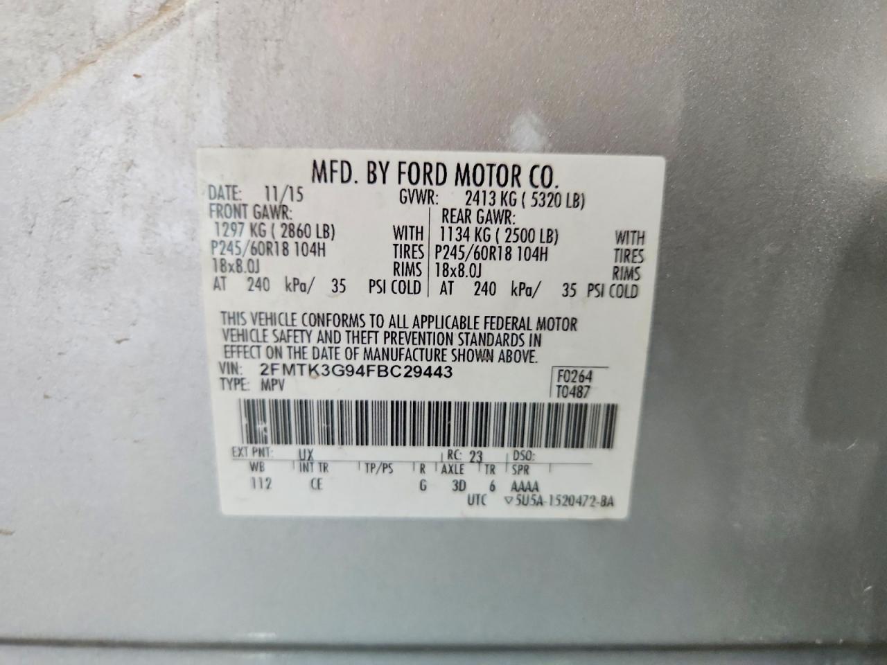 2015 Ford Edge Se Серебряный vin: 2FMTK3G94FBC29443